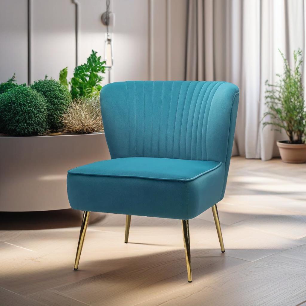 Classic Style Curved Back Blue Velvet Lounge Chair