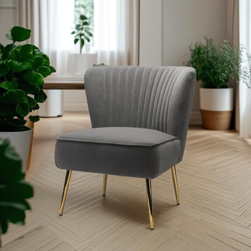Classic Style Curved Back Grey Velvet Accent Chair
