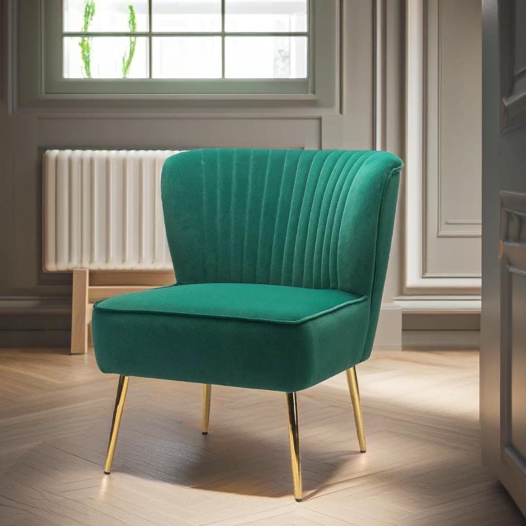 Classic Style Curved Back Teal Velvet Lounge Chair