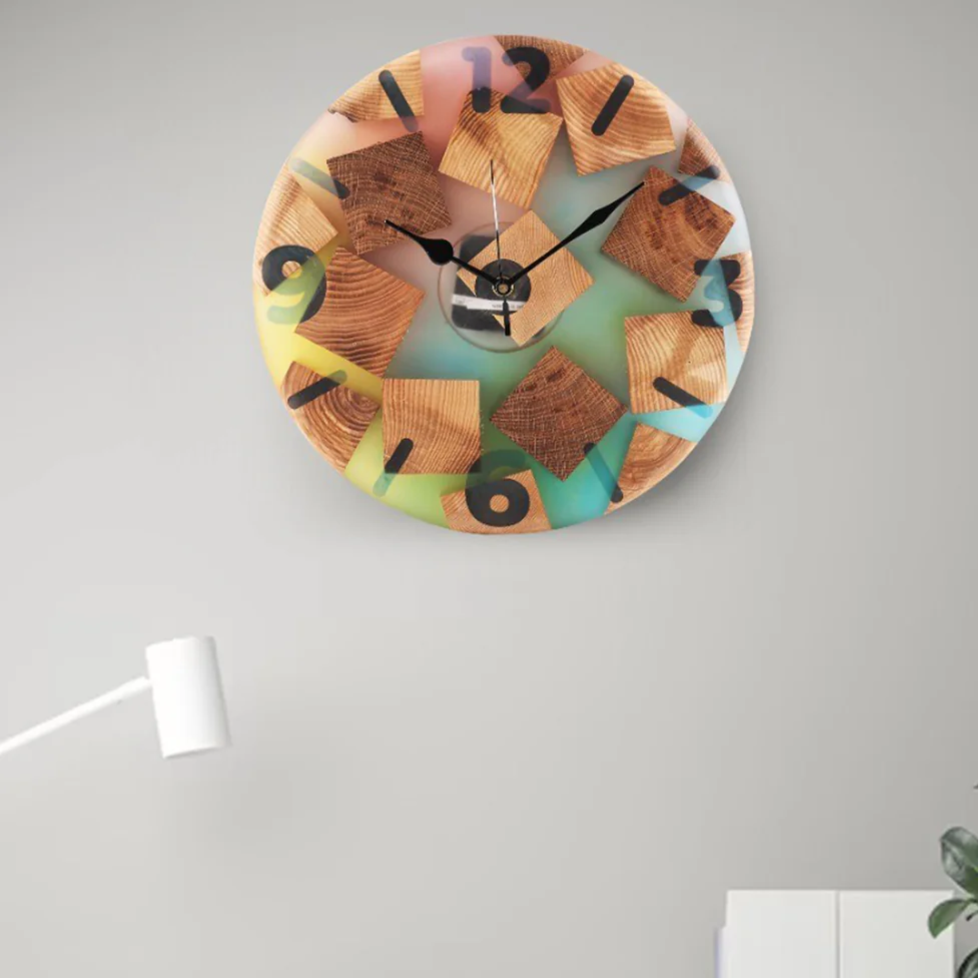 Pearl Green Resin Wall Clock – Wood Oak Elegance with a Modern Touch