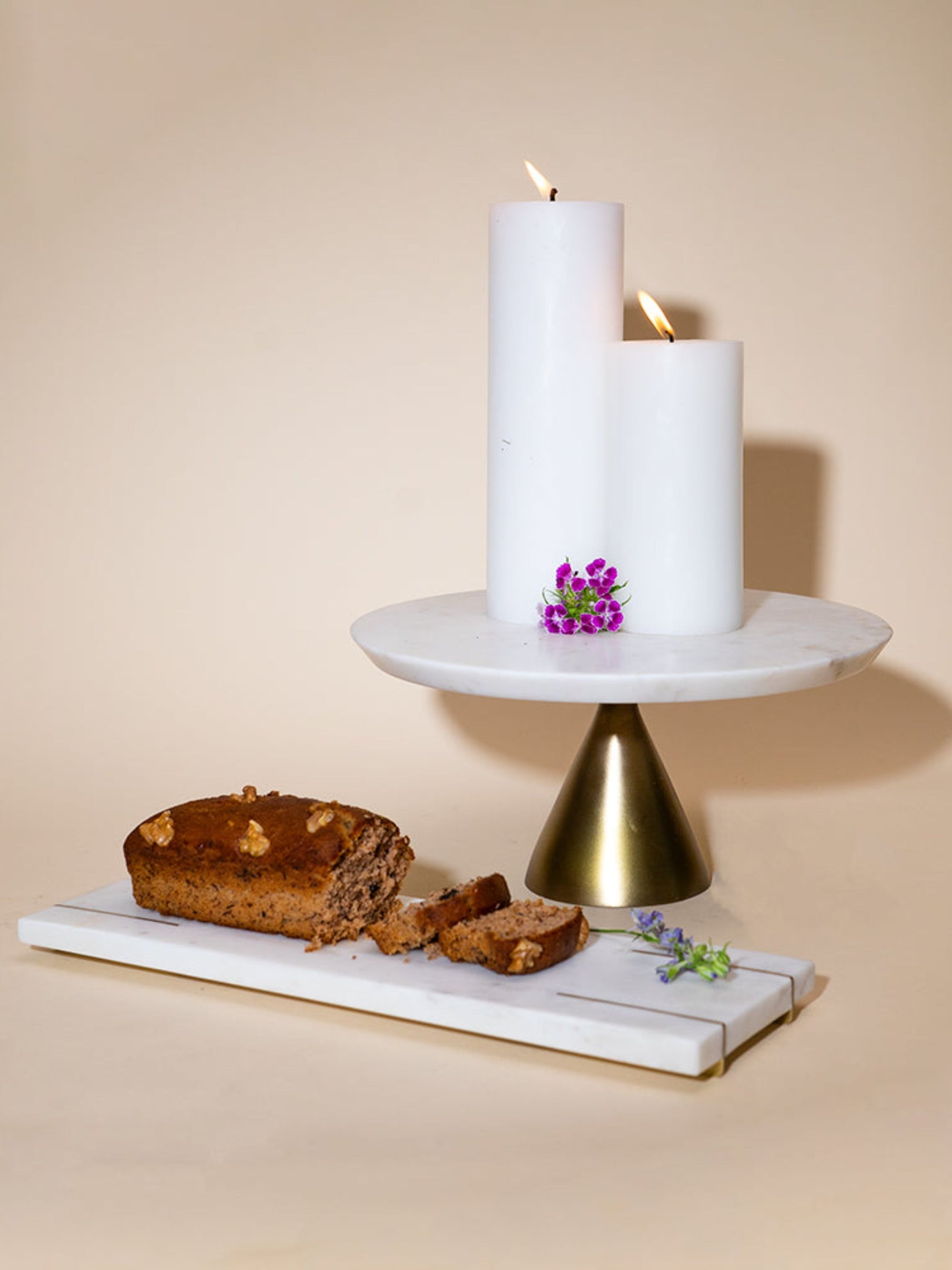 White Marble Cake Stand and Tray Set with Gold Base