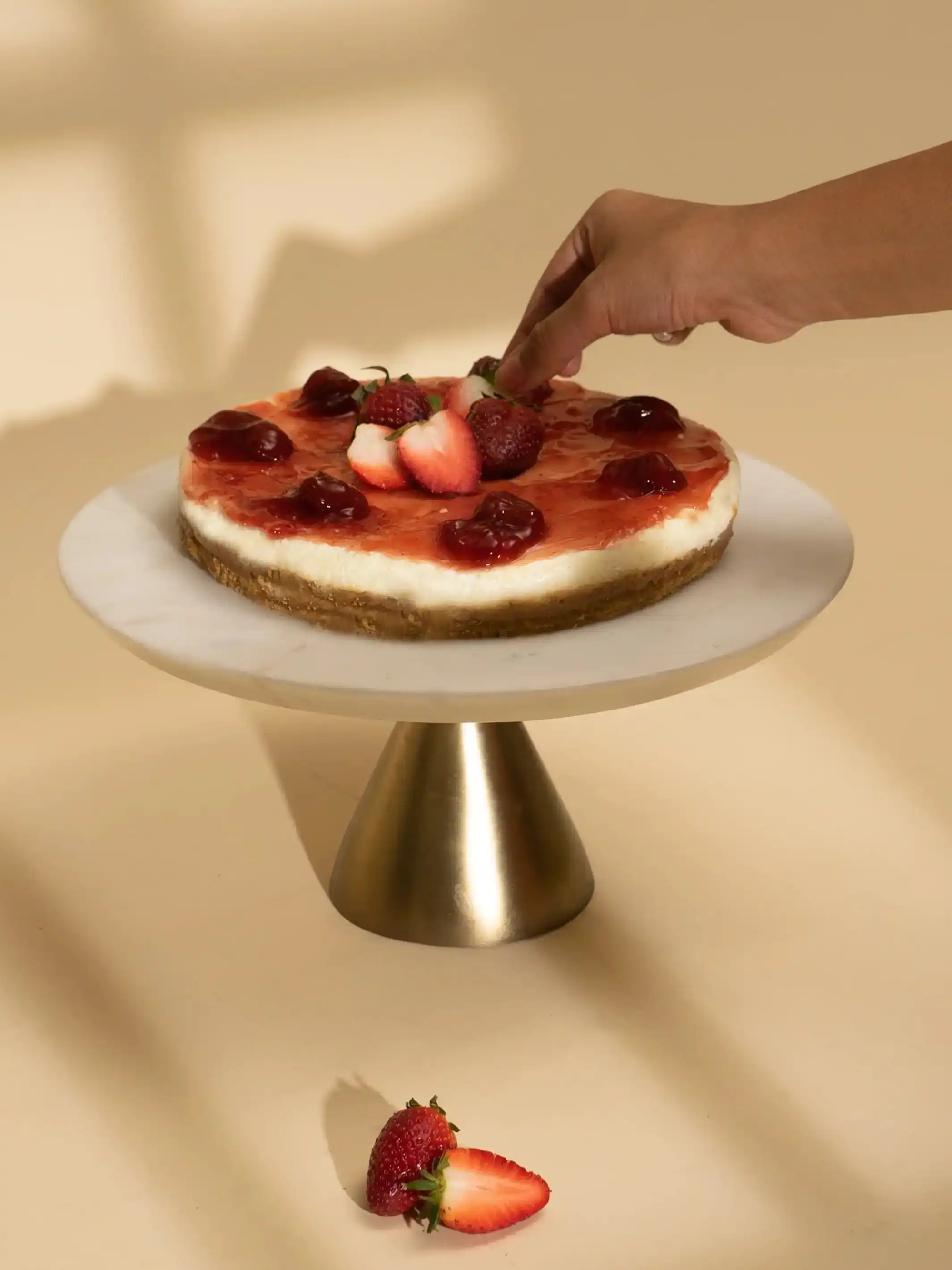 White Marble Cake Stand and Tray Set with Gold Base