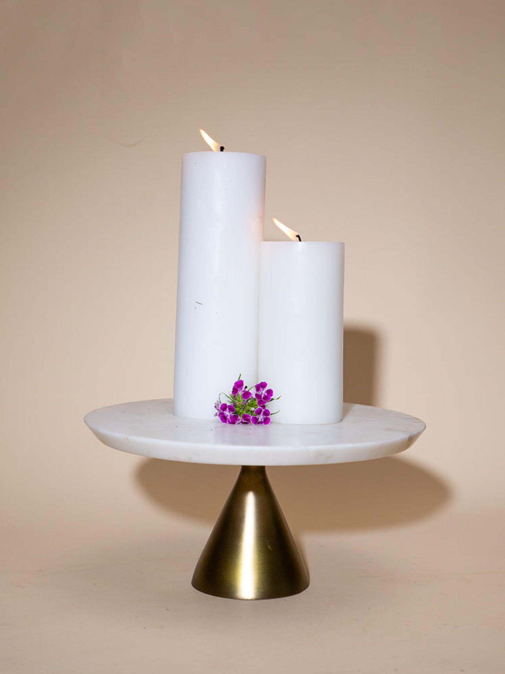 White Marble Cake Stand and Tray Set with Gold Base