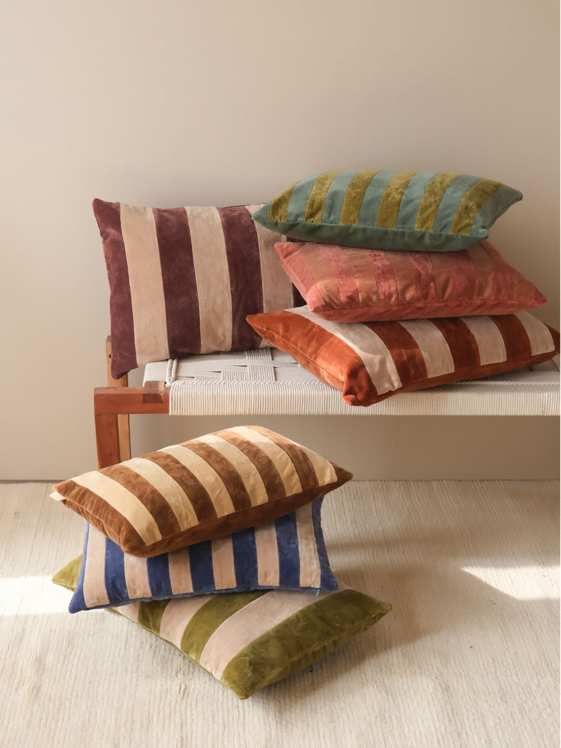Willow Burnt Orange Velvet Stripe Cushion Cover