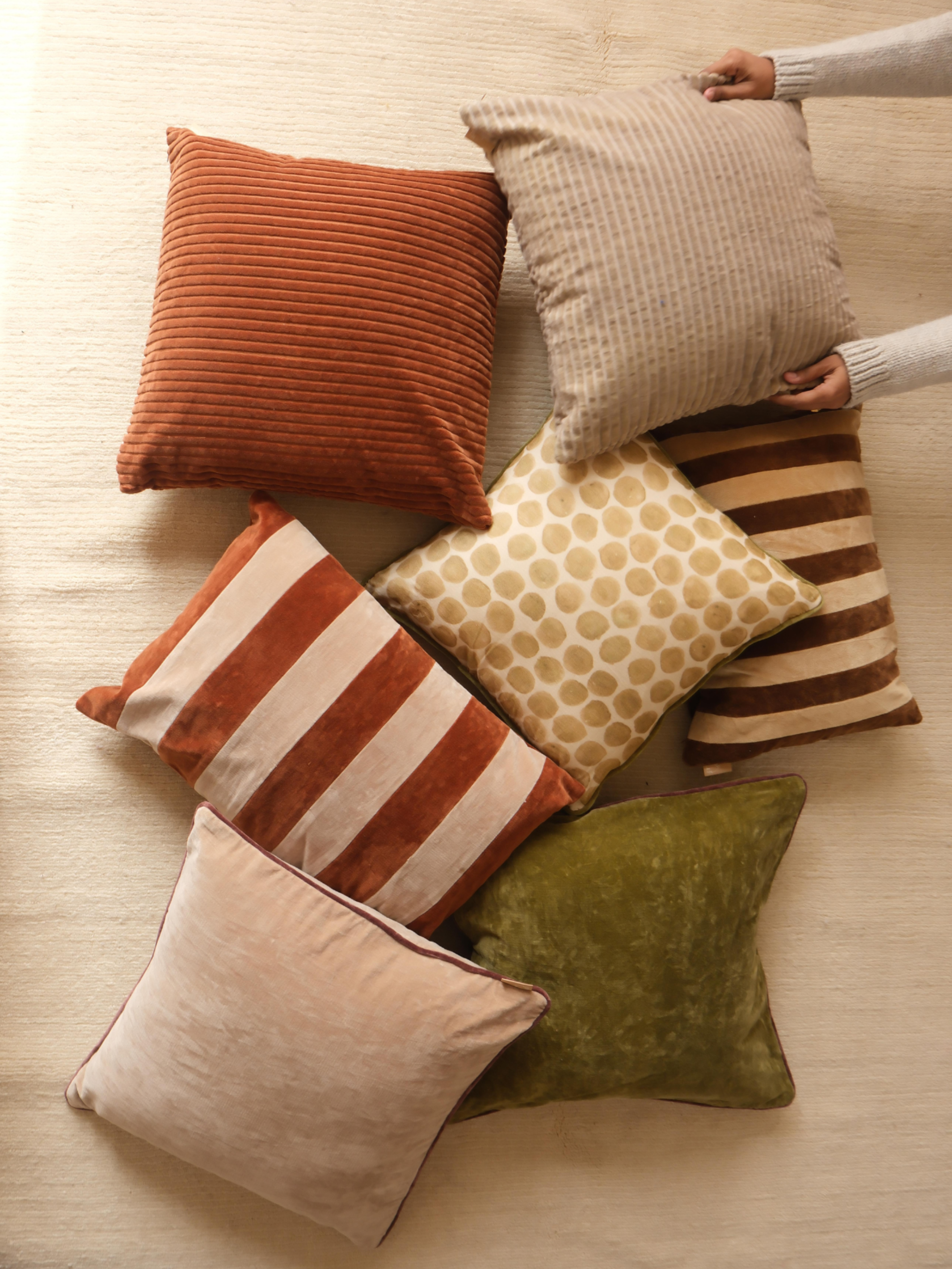 Polka Dot Olive Velvet Cushion Cover