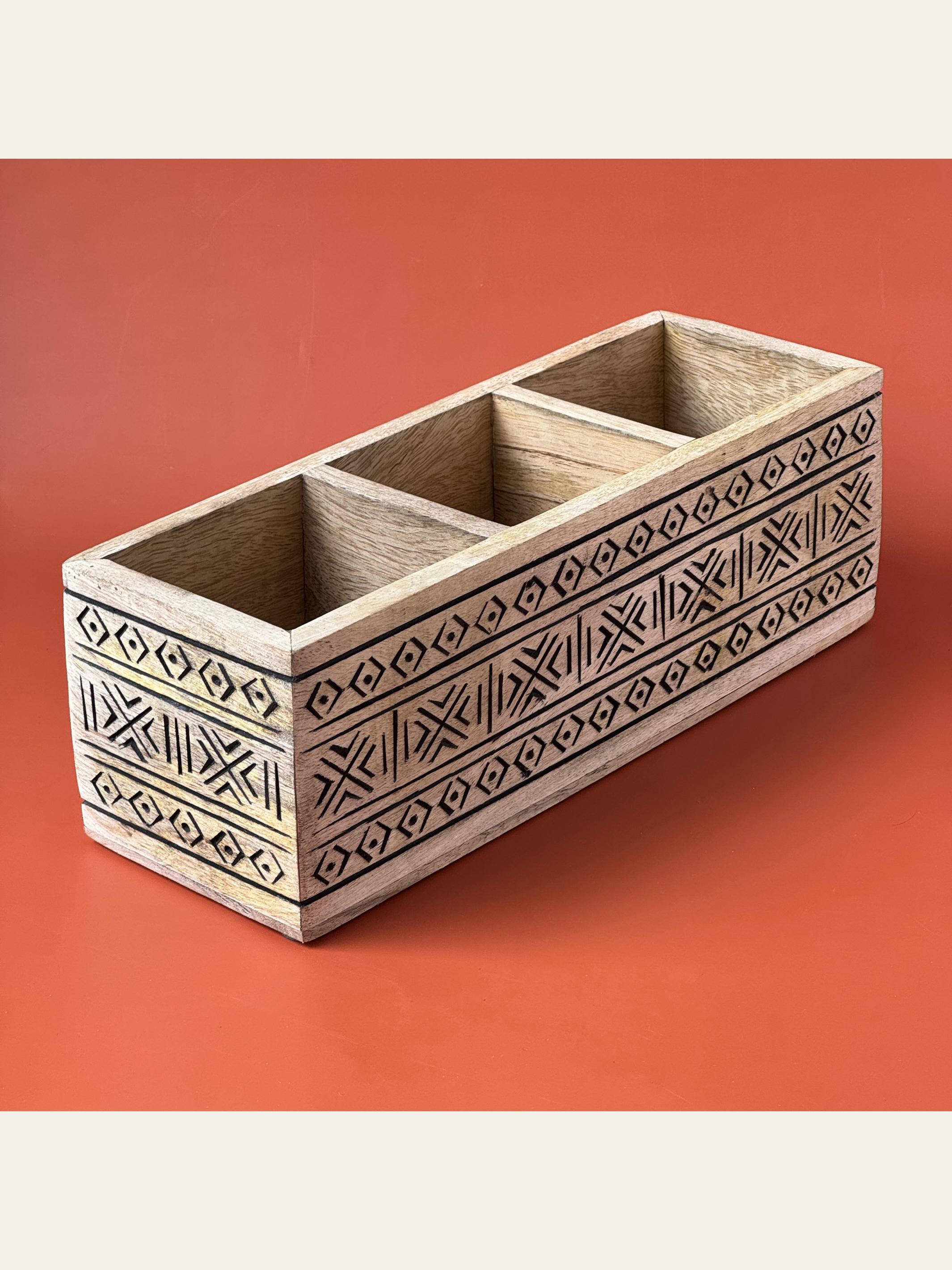 Wood Carved Cutlery Holder Black