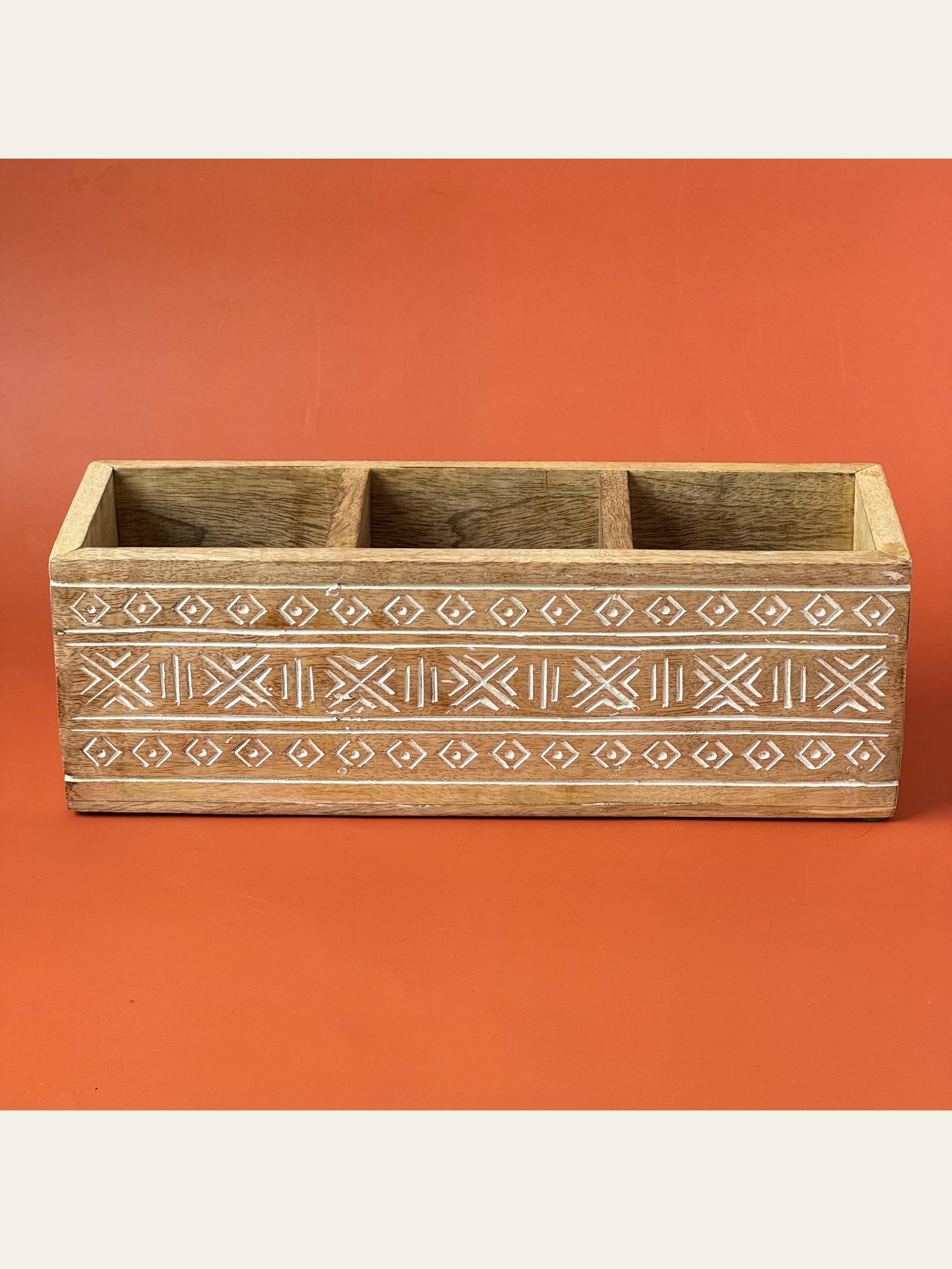 Wood Carved Cutlery Holder White