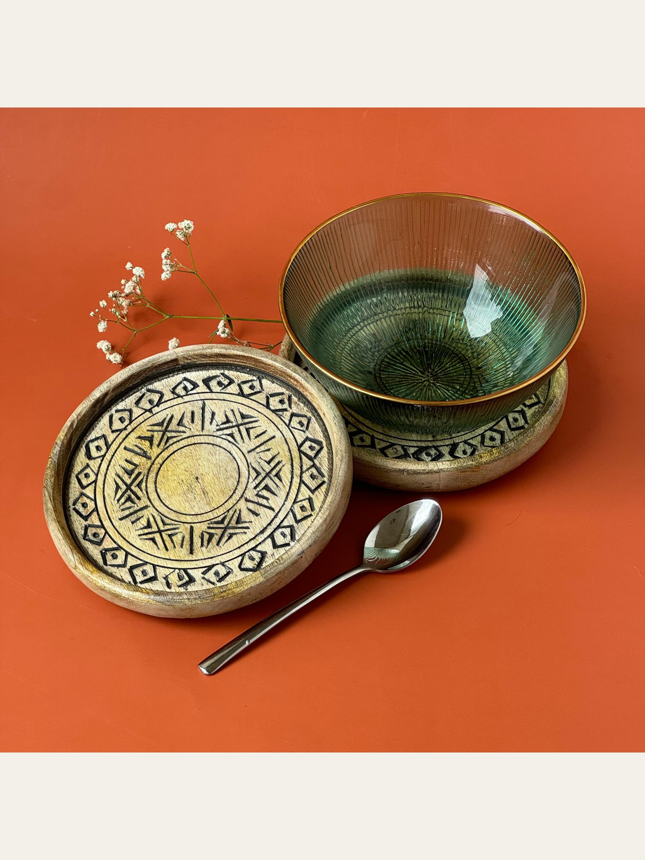 Wood Carved Small Tray Set of 2 Black