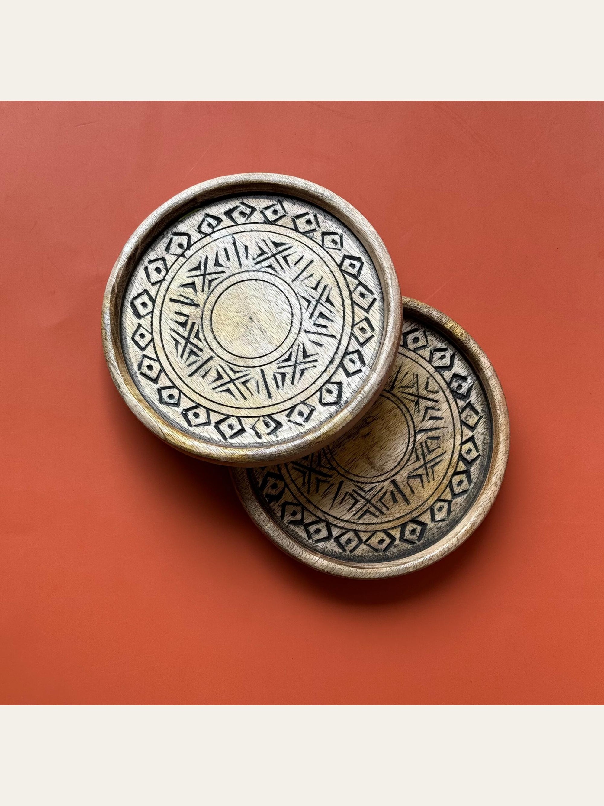 Wood Carved Small Tray Set of 2 Black