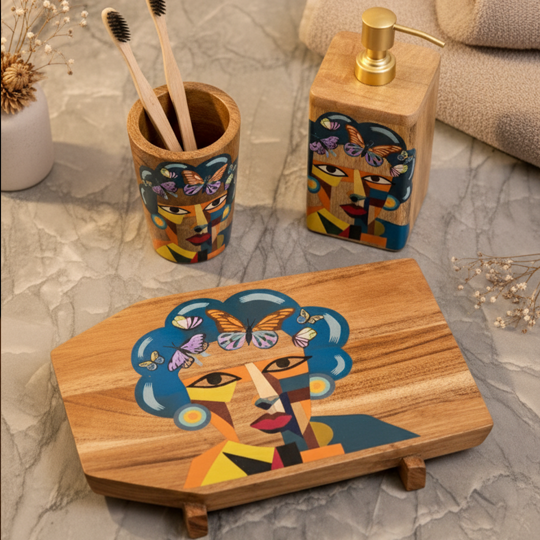 Neo - Handpainted Bathroom Set with Tray