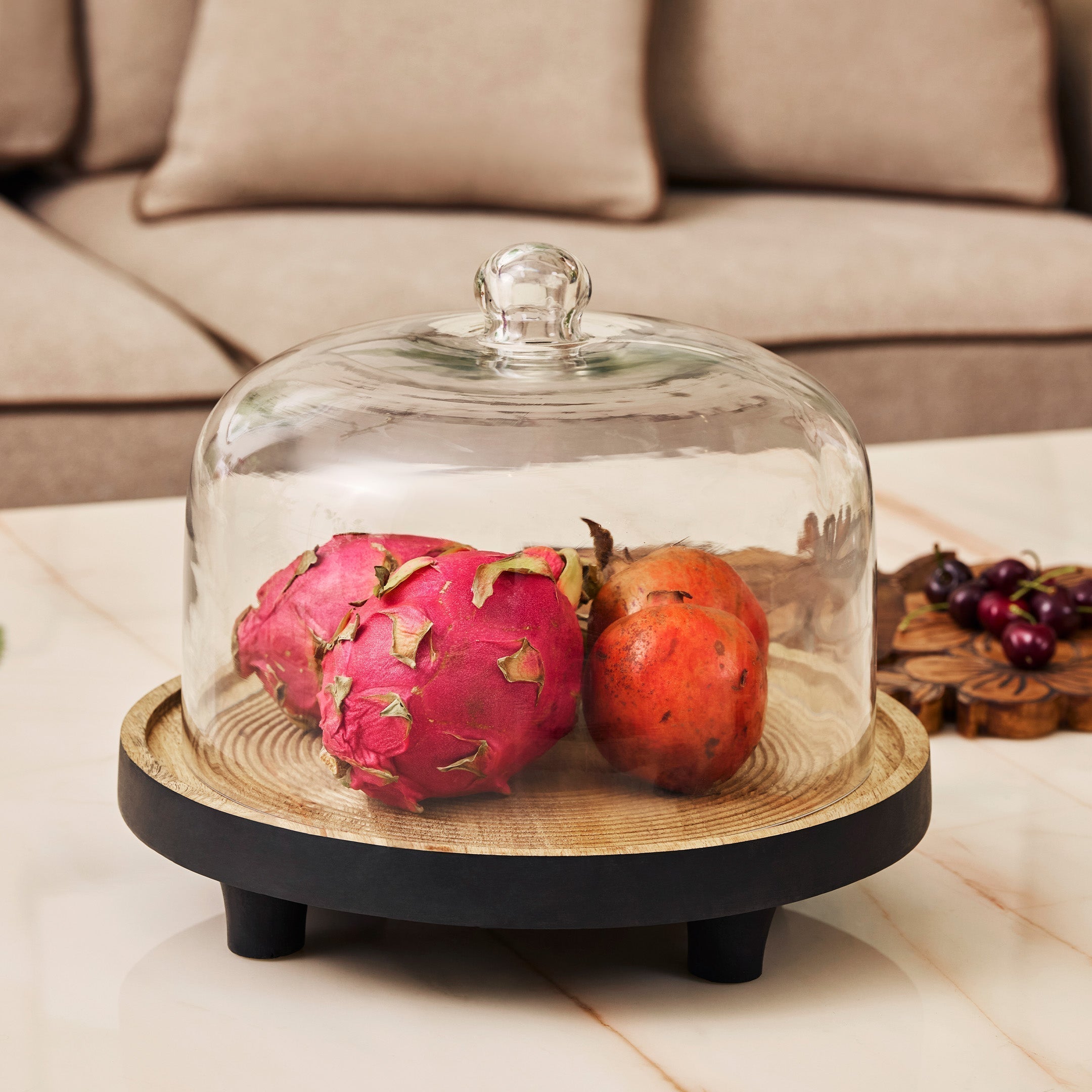 January - Black Wooden Tray With Cloche