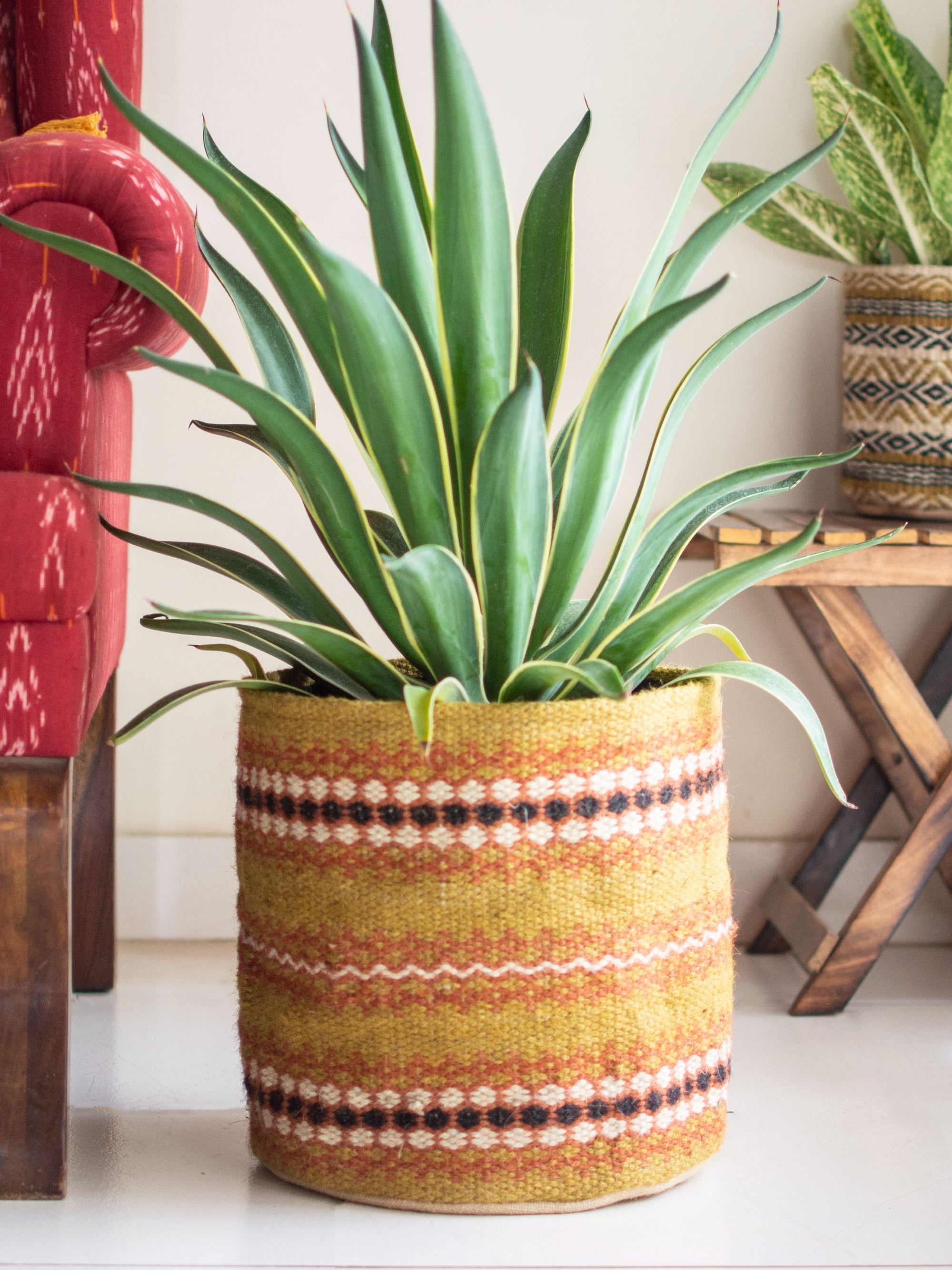 Yellow Ochre Jute Handwoven Basket Large