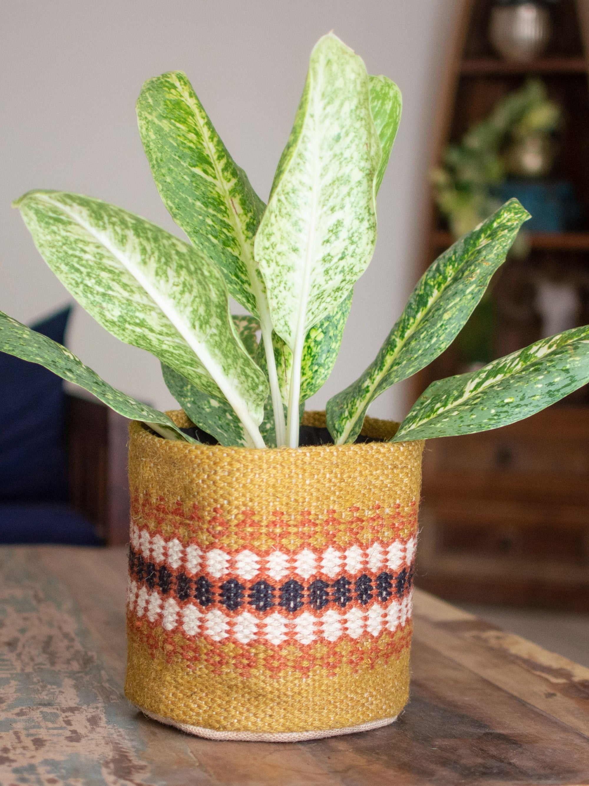Yellow Ochre Jute Handwoven Basket Medium