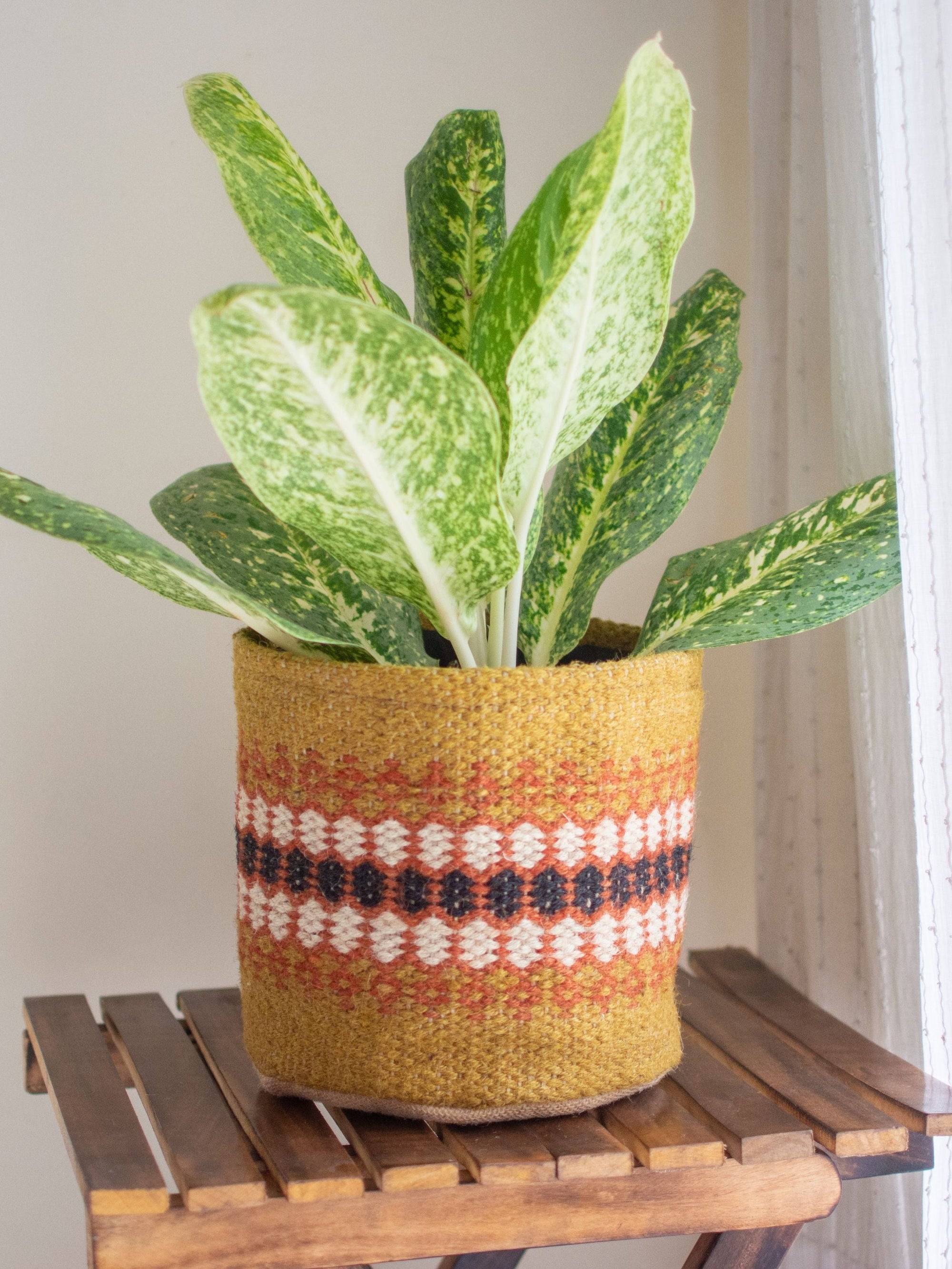 Yellow Ochre Jute Handwoven Basket Medium