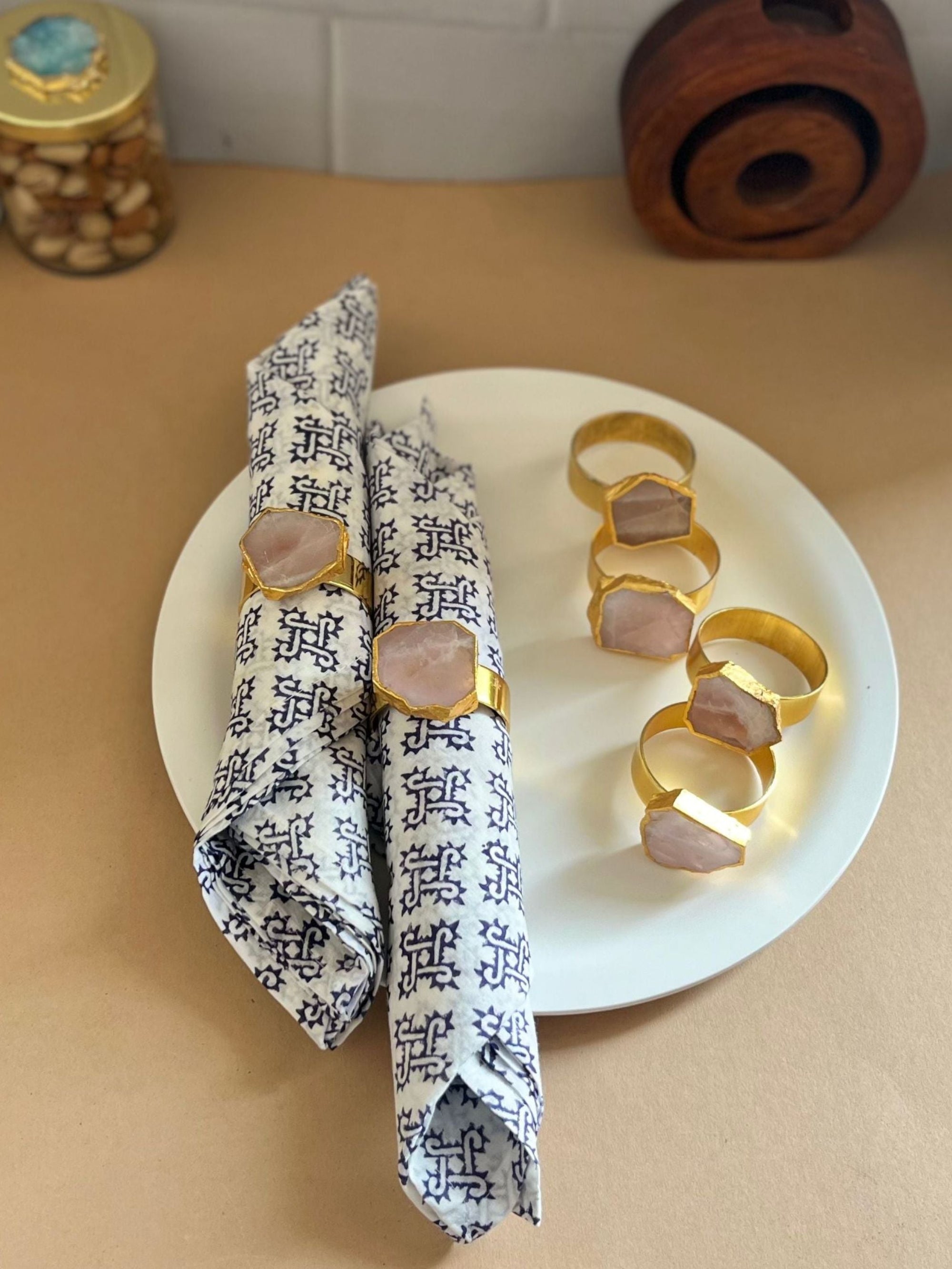 Natural Rose Quartz Napkin Rings( Set of 6)