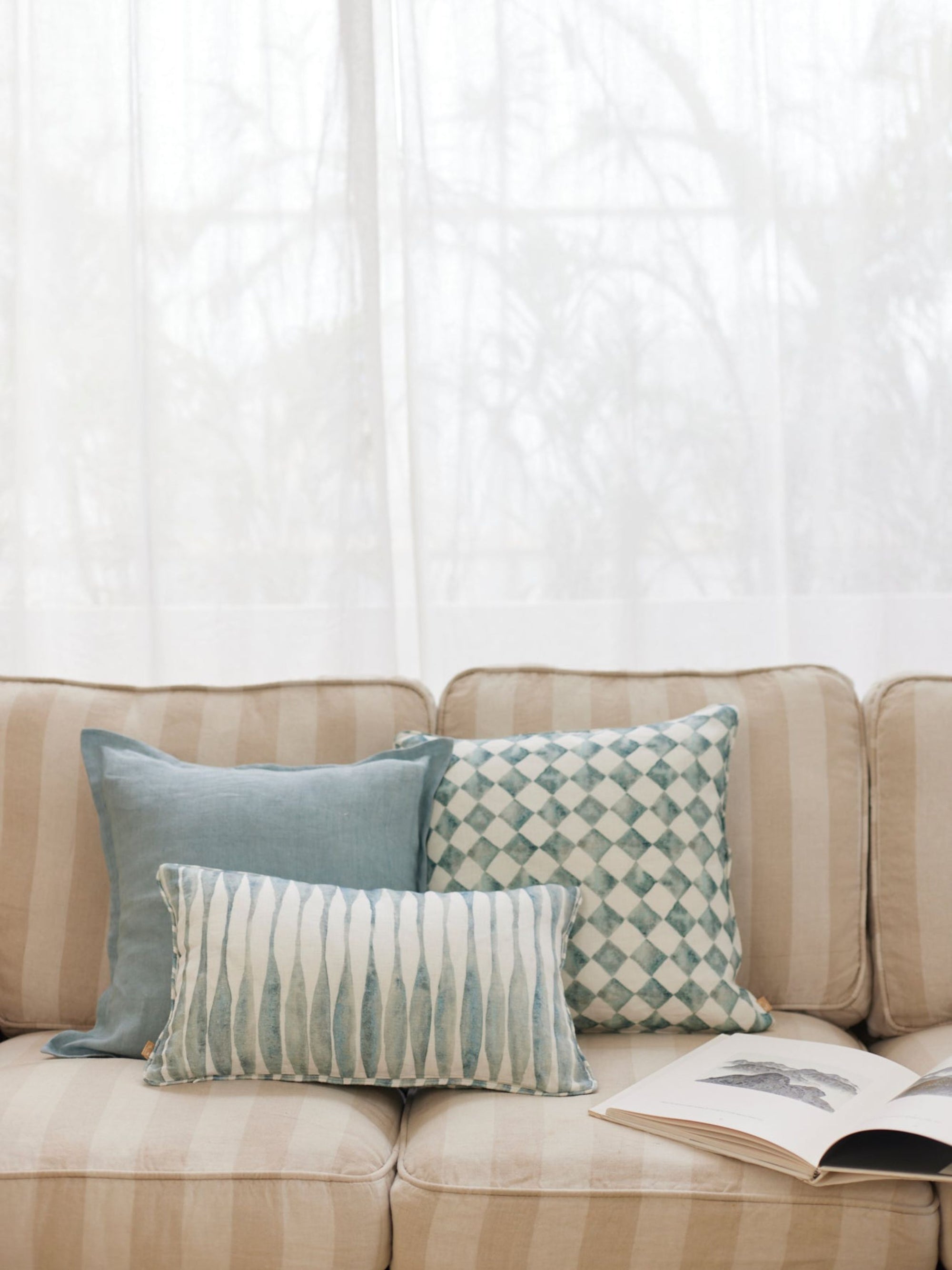 Cushion Cover - Ripple Blue Oblong Linen