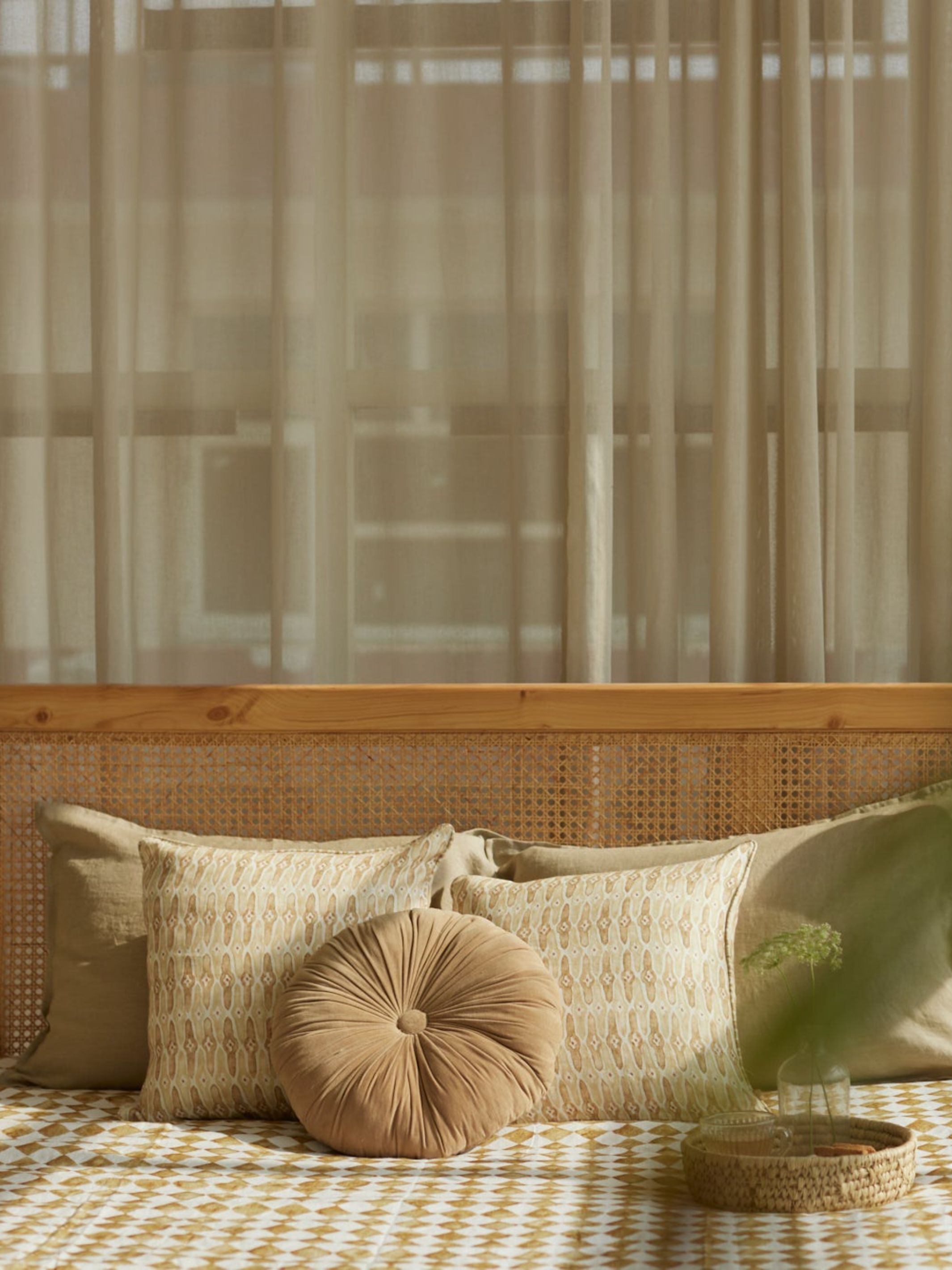 Linen Bedspread - Checker Ochre