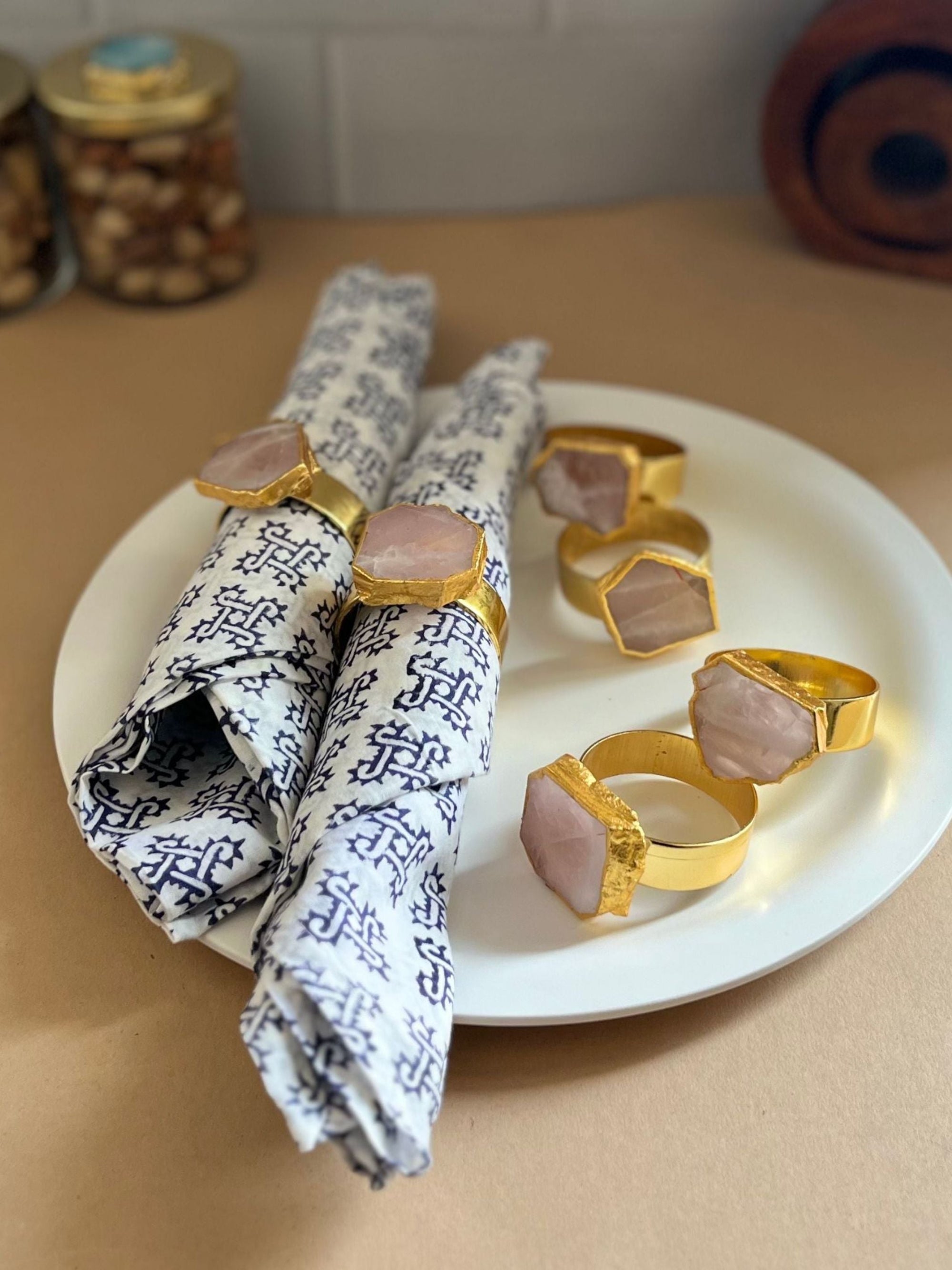 Natural Rose Quartz Napkin Rings( Set of 6)