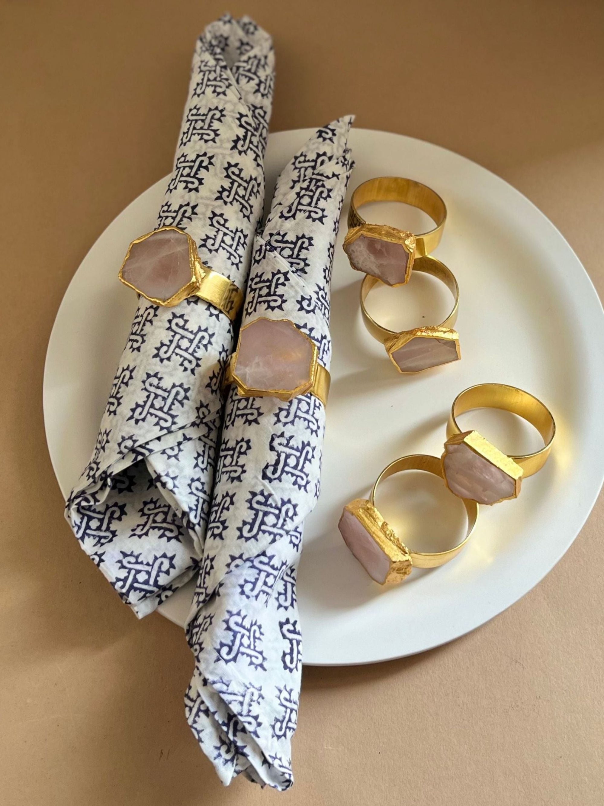 Natural Rose Quartz Napkin Rings( Set of 6)