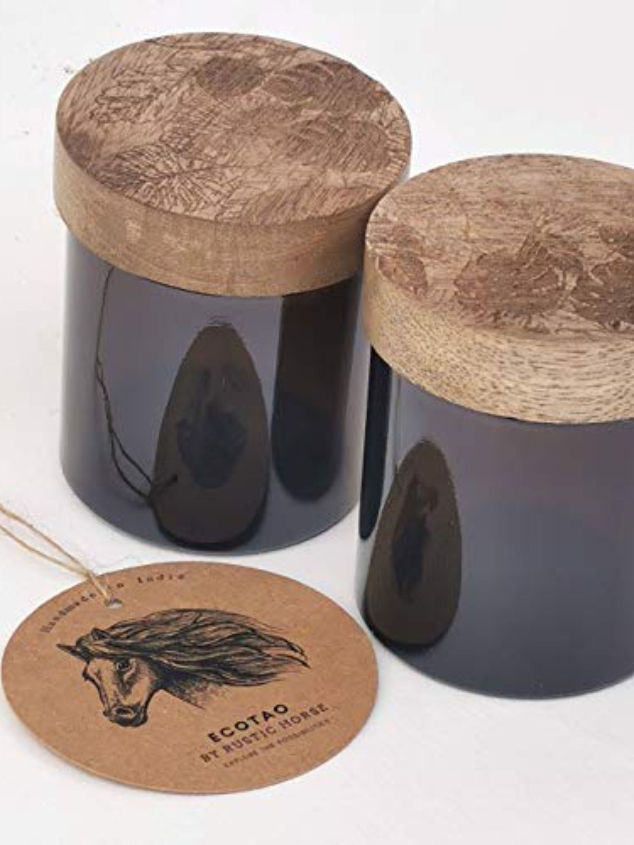 Artsy Wood and Glass 100ml Kitchen jar Set of 2 Island