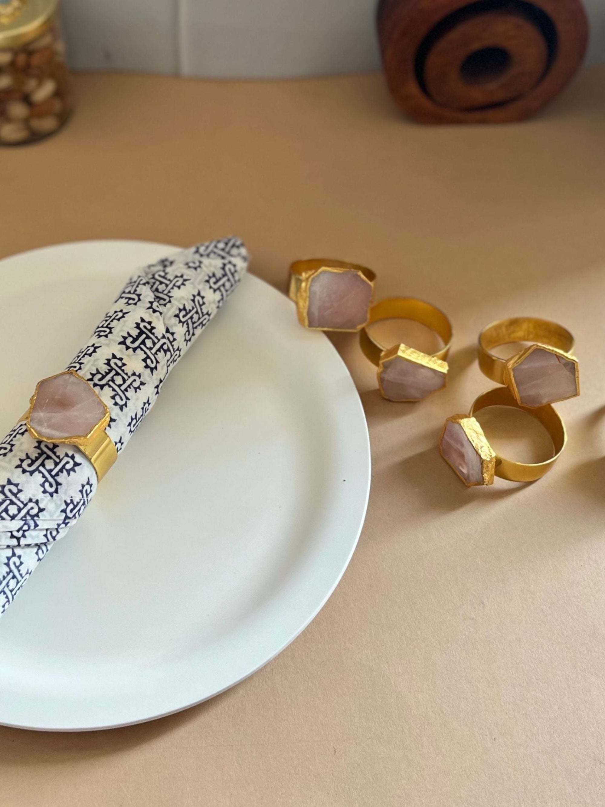 Natural Rose Quartz Napkin Rings( Set of 6)