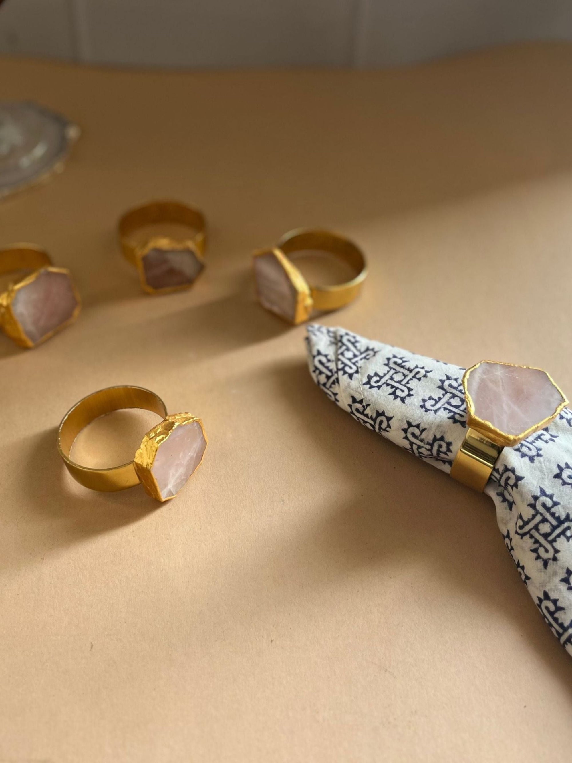 Natural Rose Quartz Napkin Rings( Set of 6)