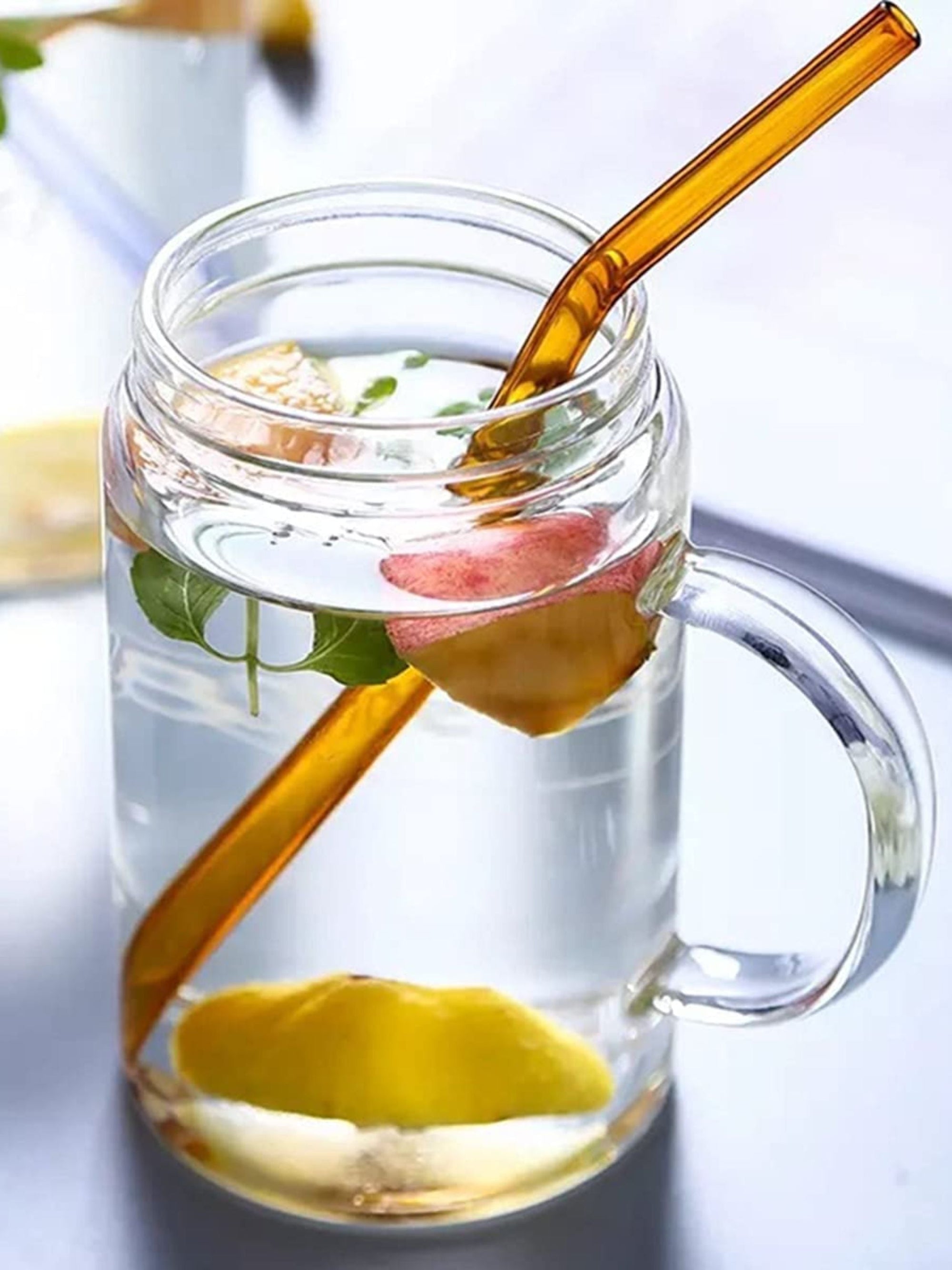 Amber Transparent Glass Straws 6 pcs with brush