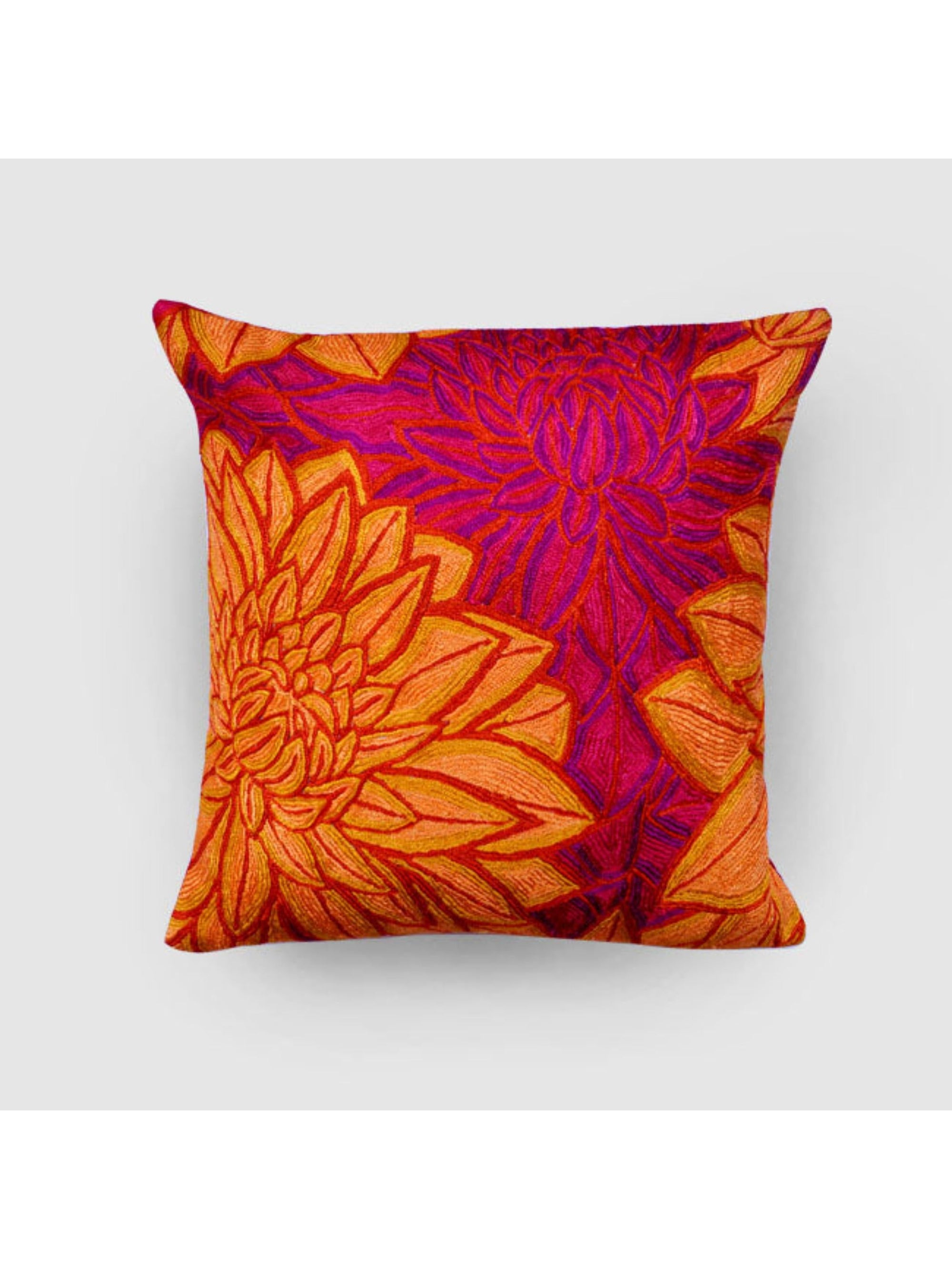 Cushion Cover - Aster Chainstitch Embroidered Red & Yellow