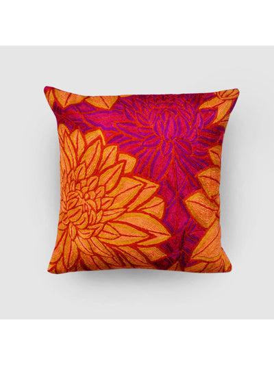 Cushion Cover - Aster Chainstitch Embroidered Red & Yellow