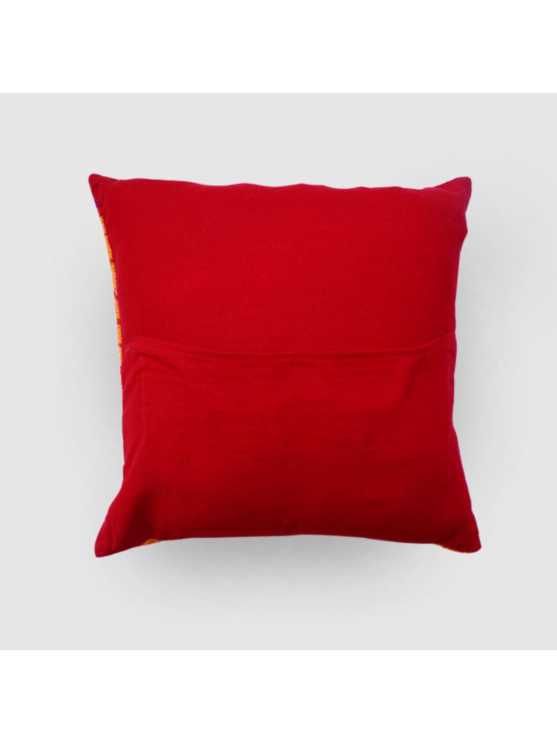 Cushion Cover - Aster Chainstitch Embroidered Red & Yellow