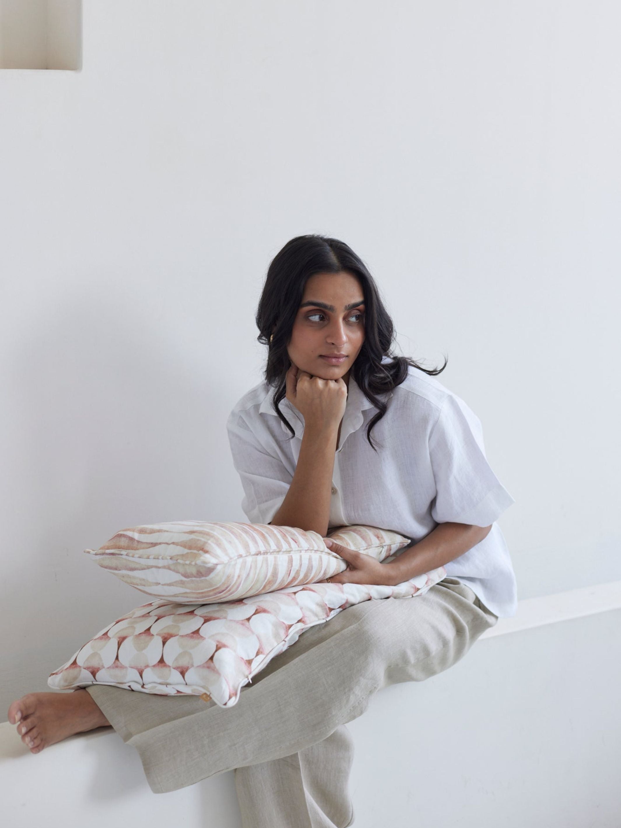 Cushion Cover - Ripple Blush Oblong Linen