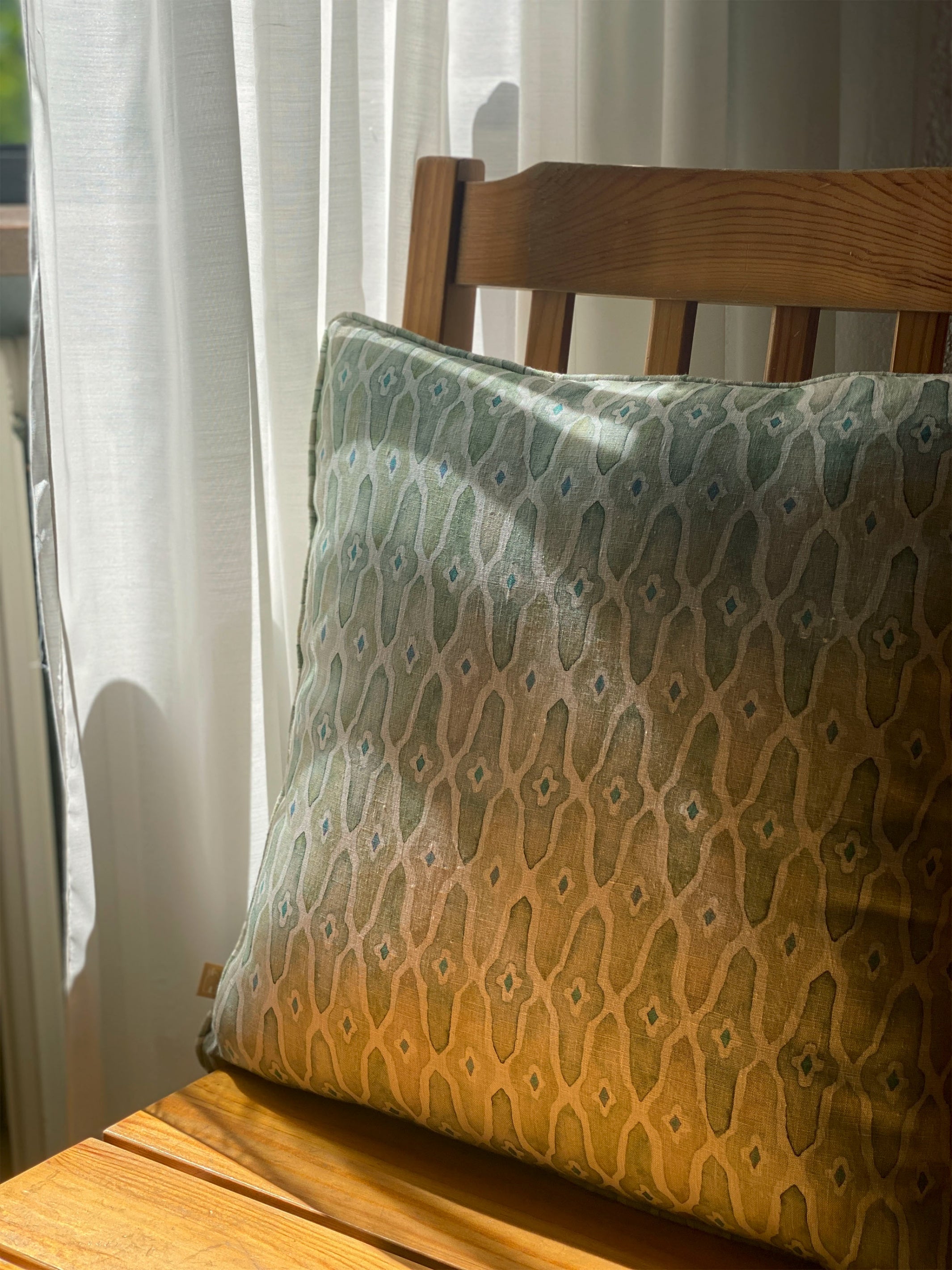 Cushion Cover - Mosaic Sage Linen Oblong