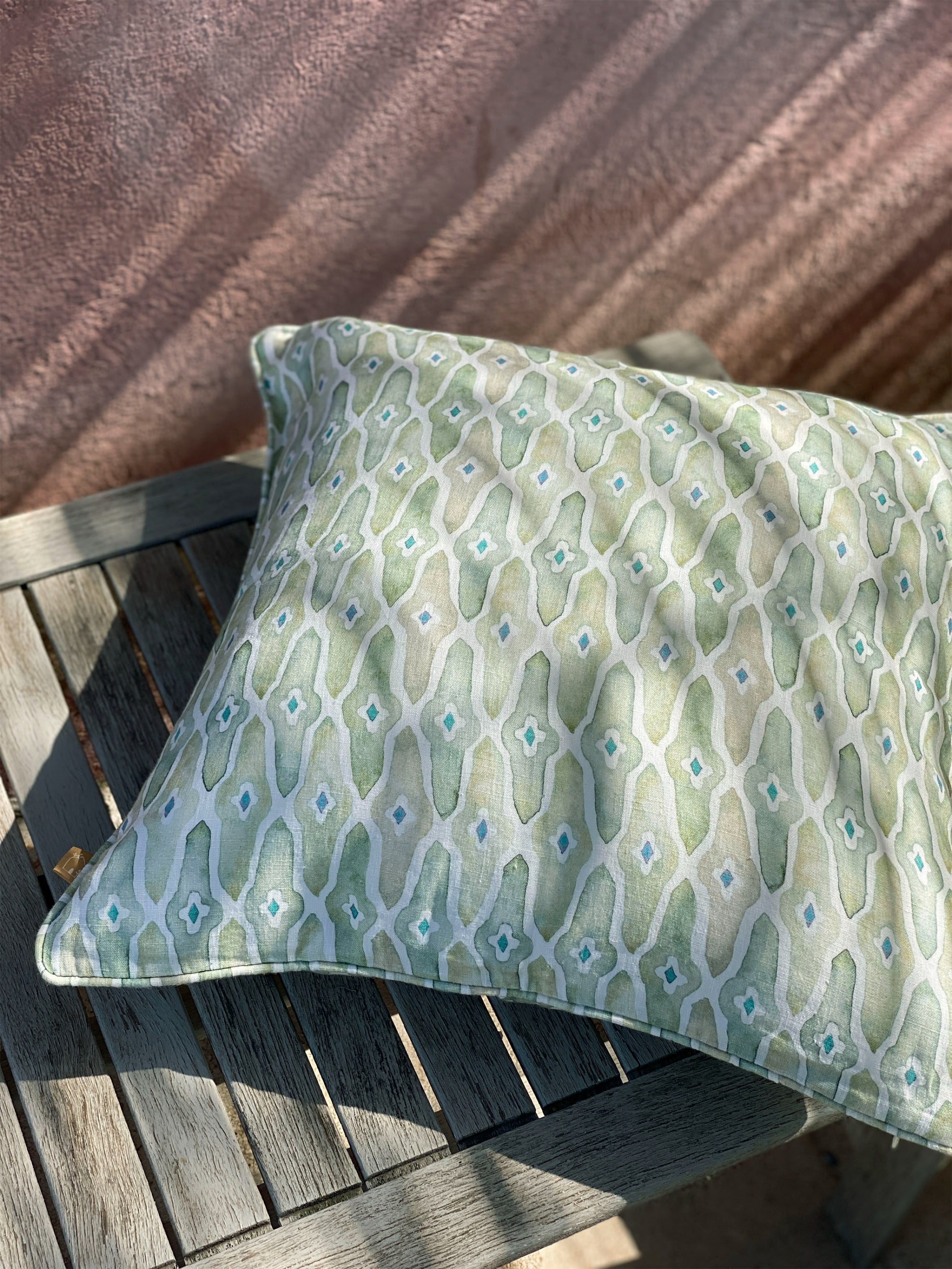Cushion Cover - Mosaic Sage Linen Oblong