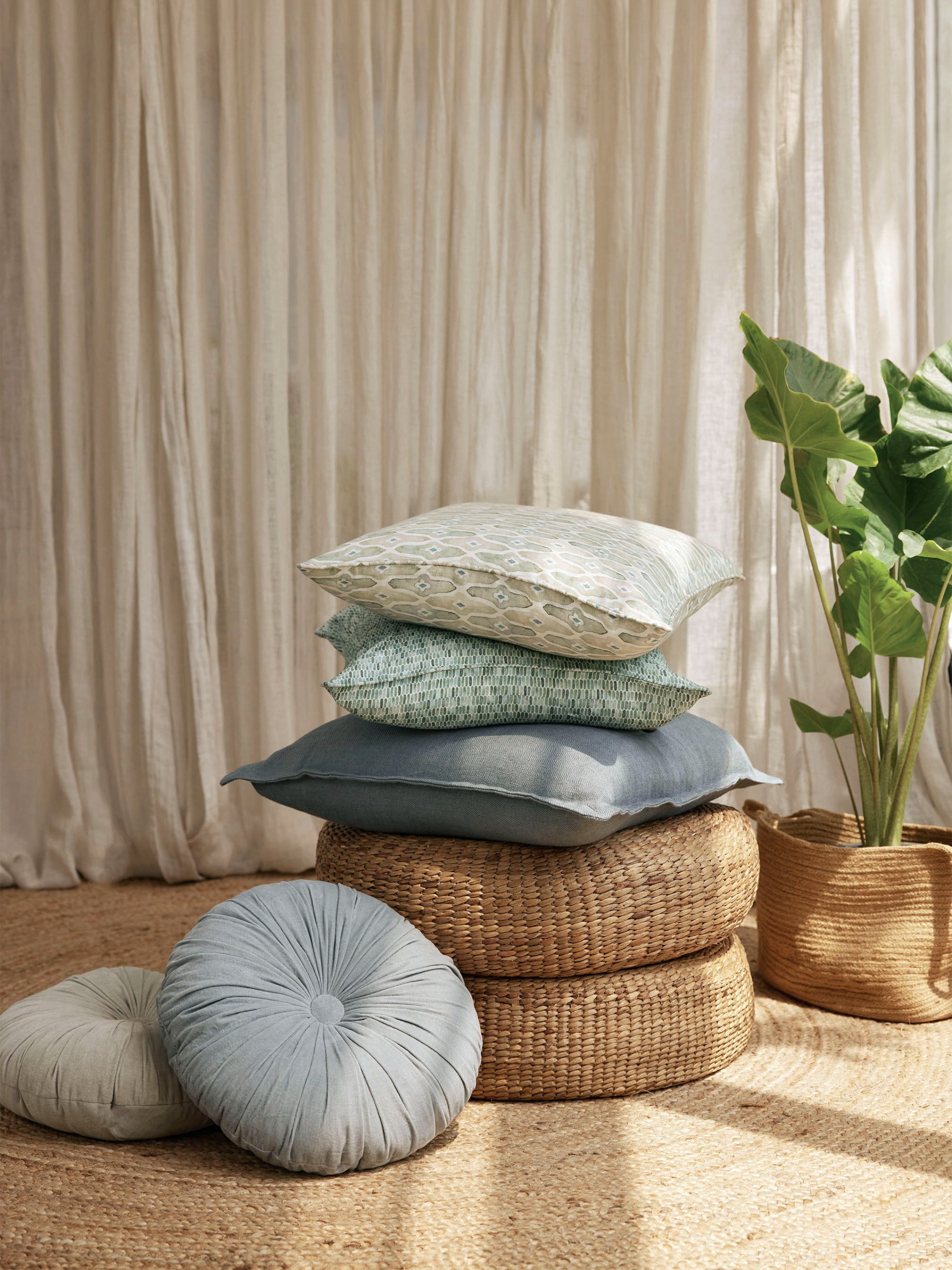 Cushion Cover - Mosaic Sage Linen Oblong