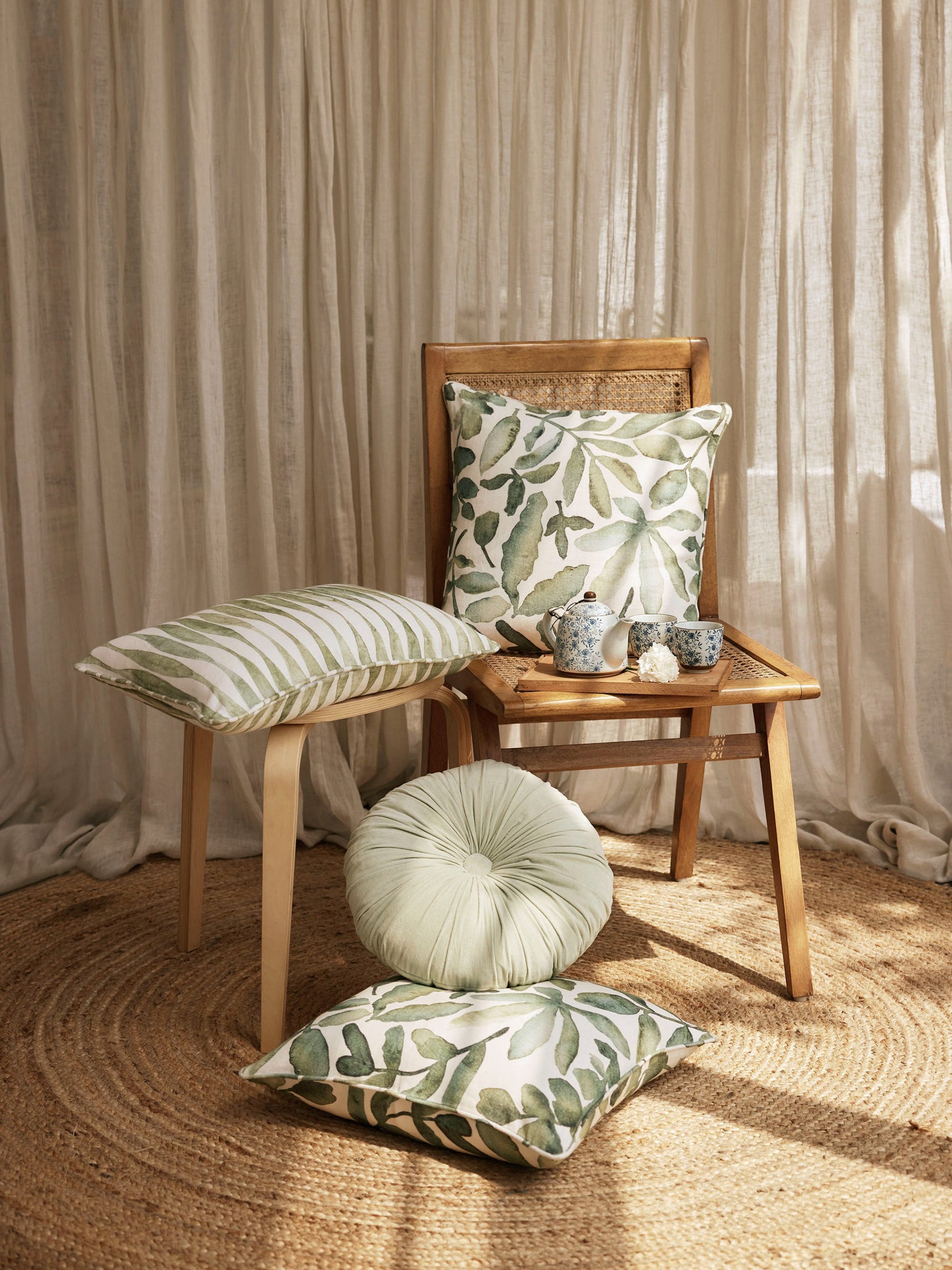 Cushion Cover - Ripple Sage Oblong Linen