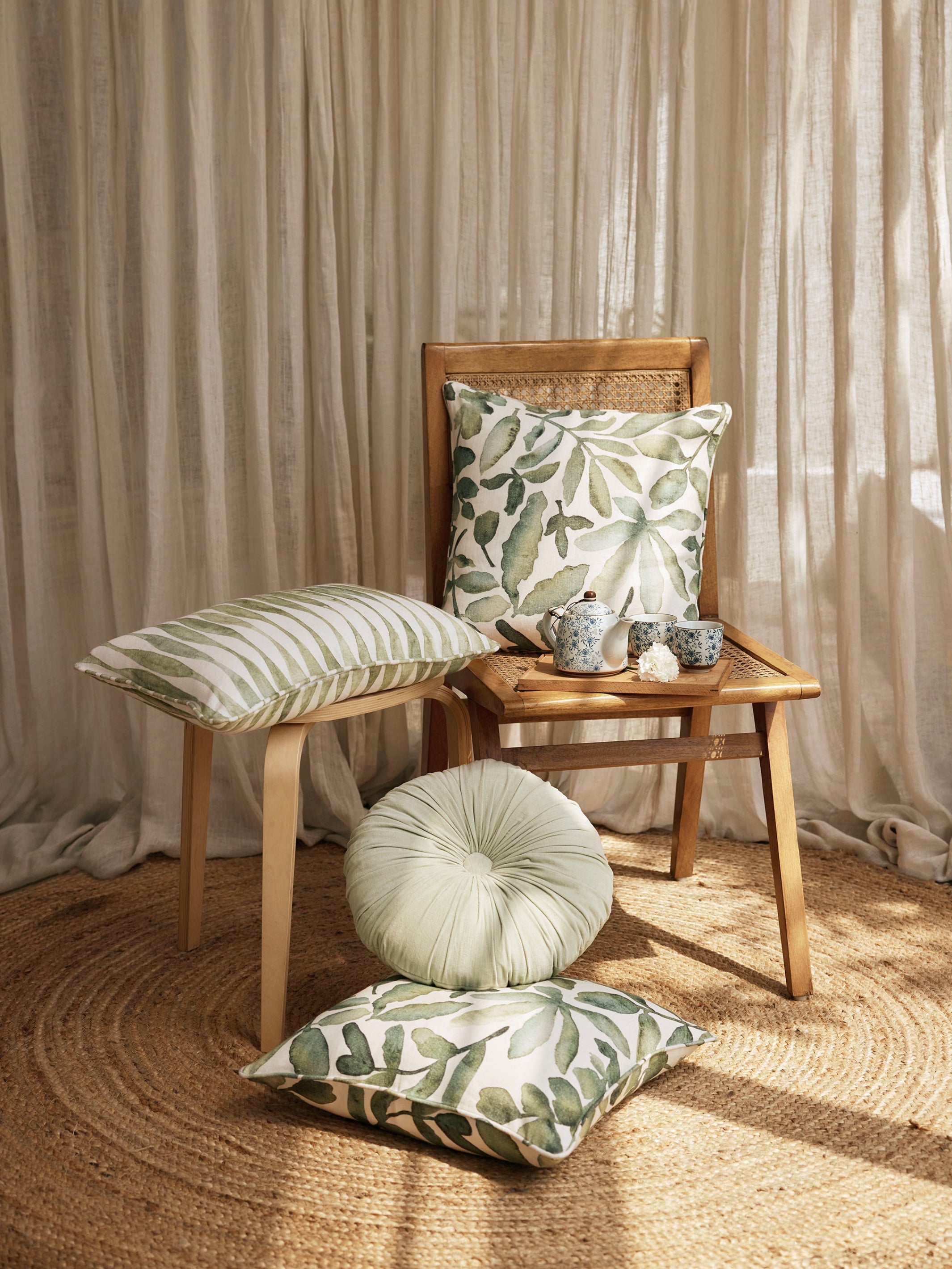 Cushion Cover - Ripple Sage Oblong Linen