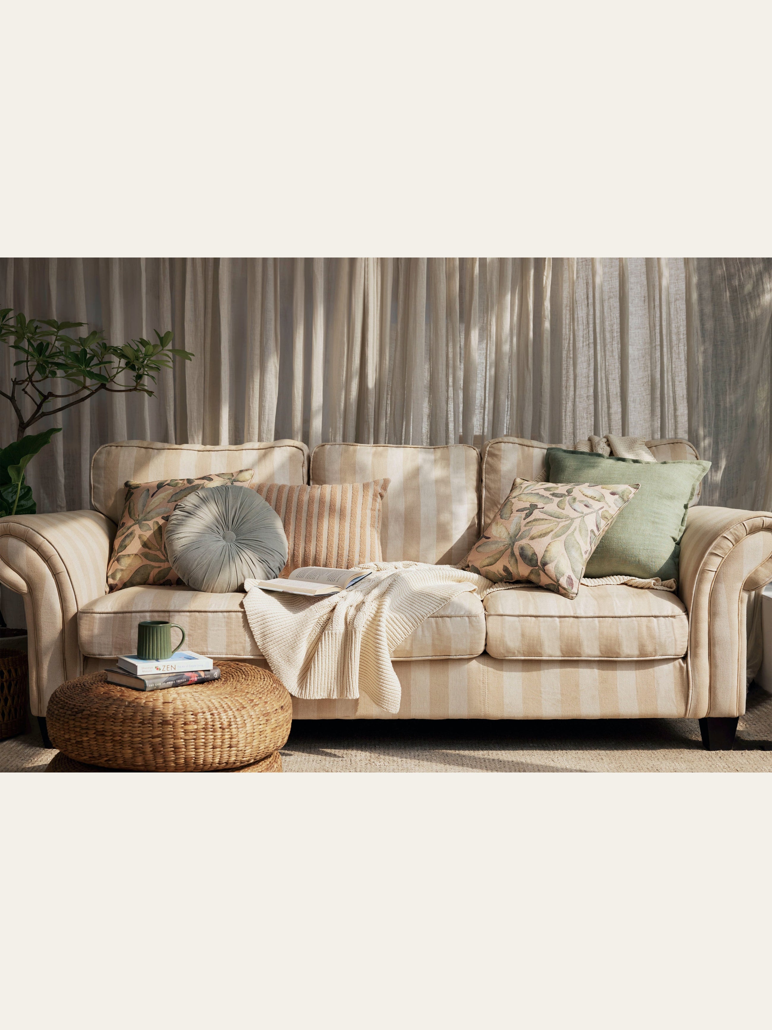 Cushion Cover - Stripe Embroidered Linen