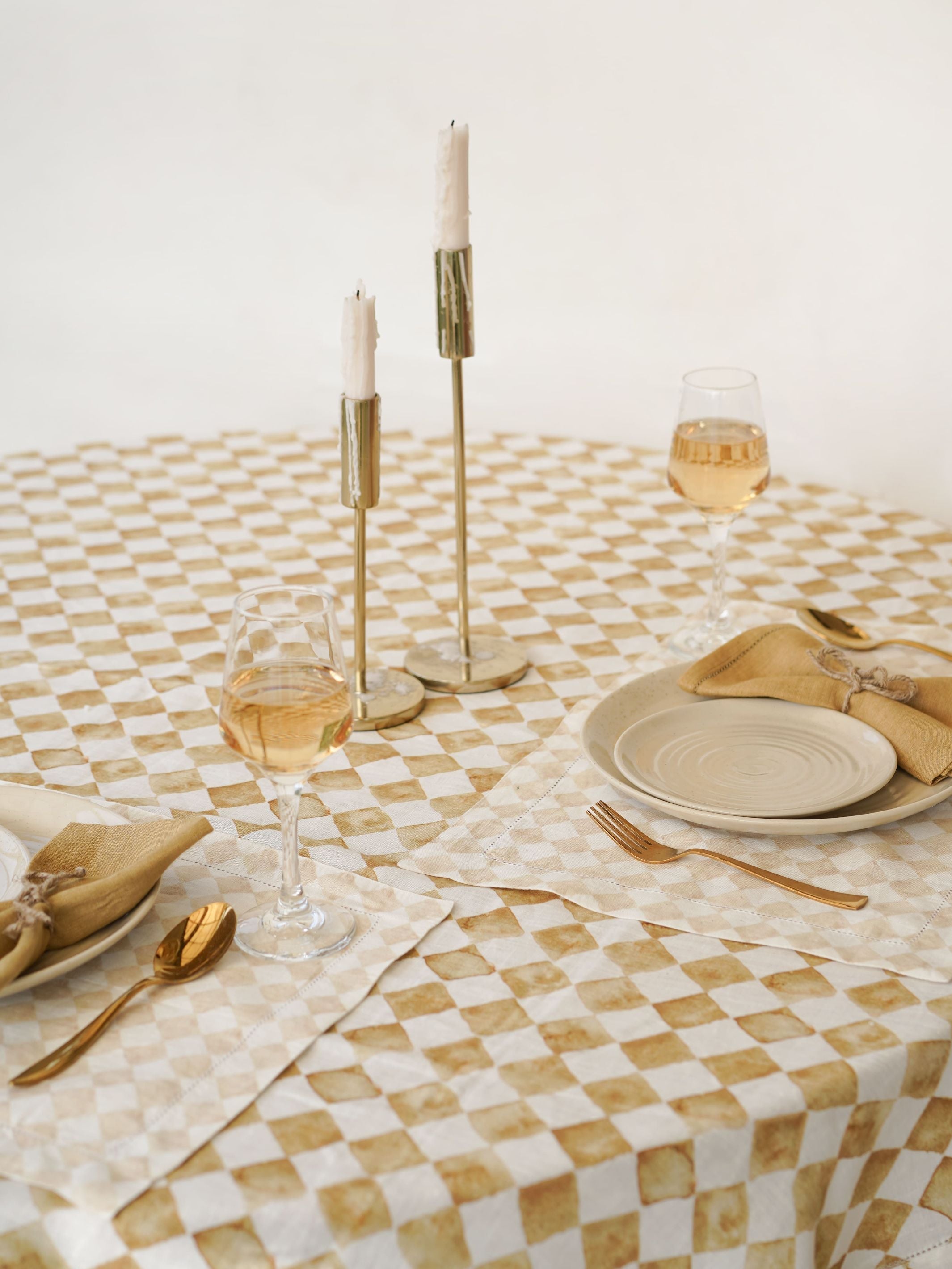 Table Cover - Checker Ochre