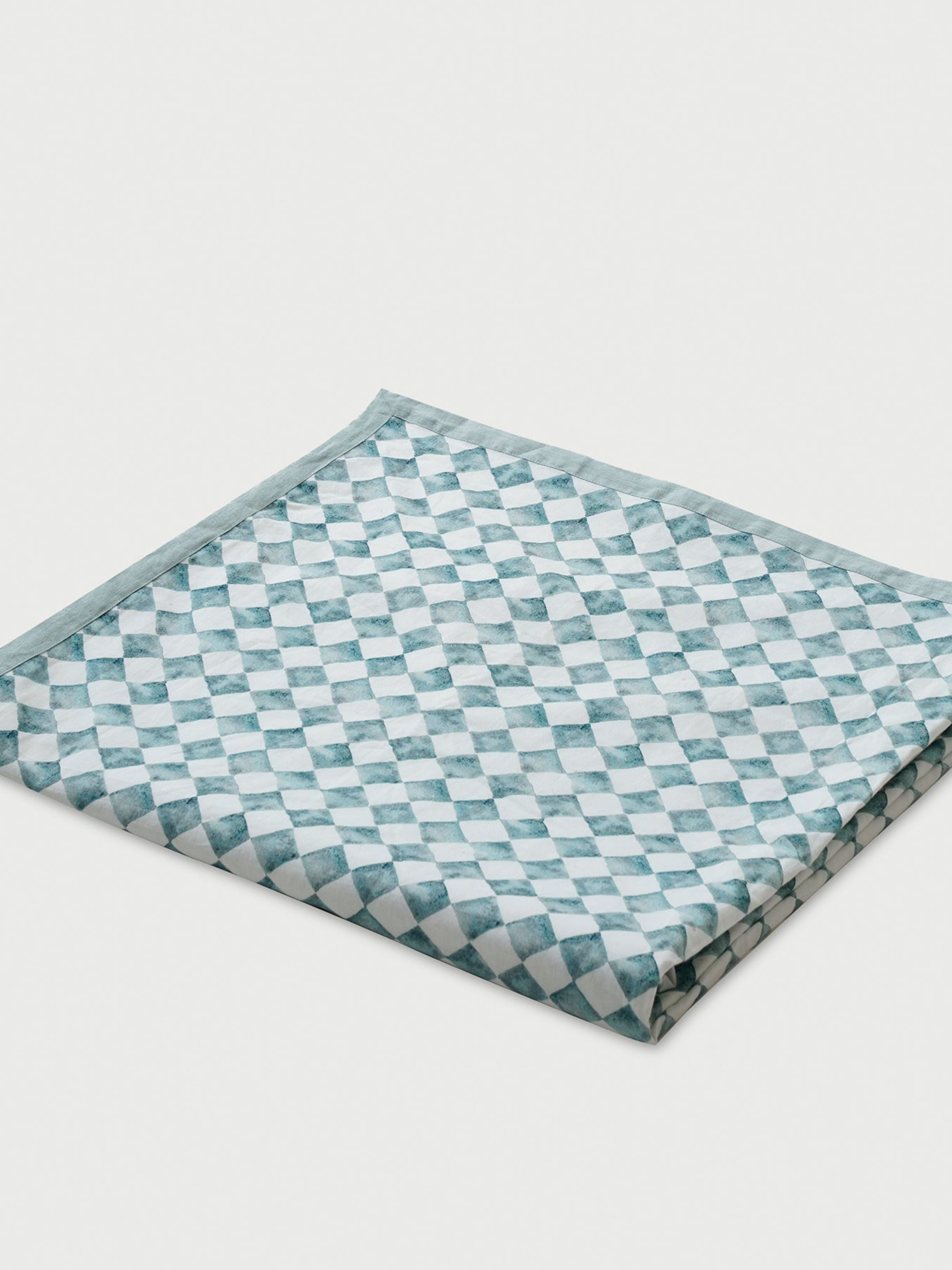 Linen Bedspread - Checker Blue