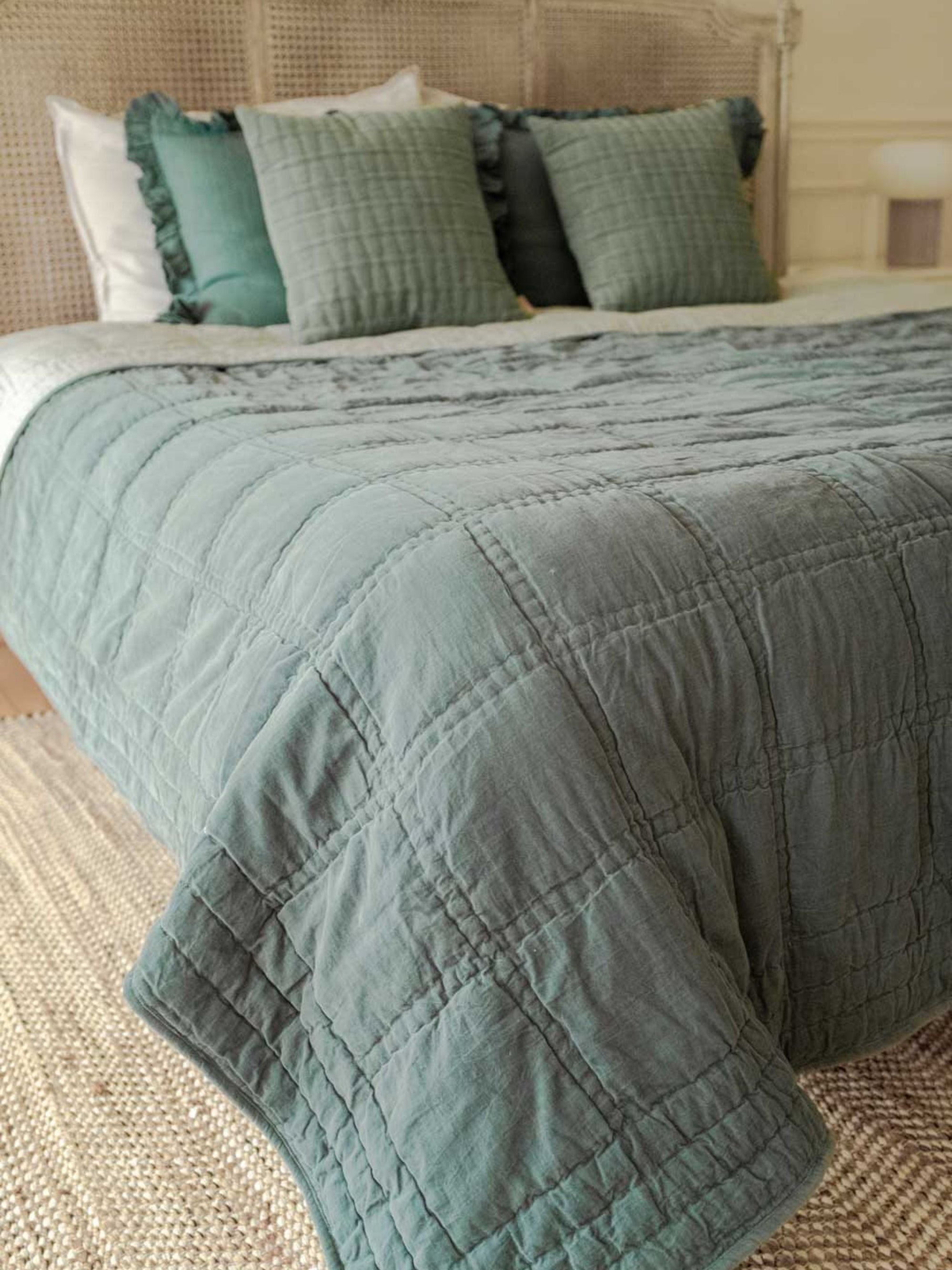 Quilt - Checker Embroidered Teal Kantha