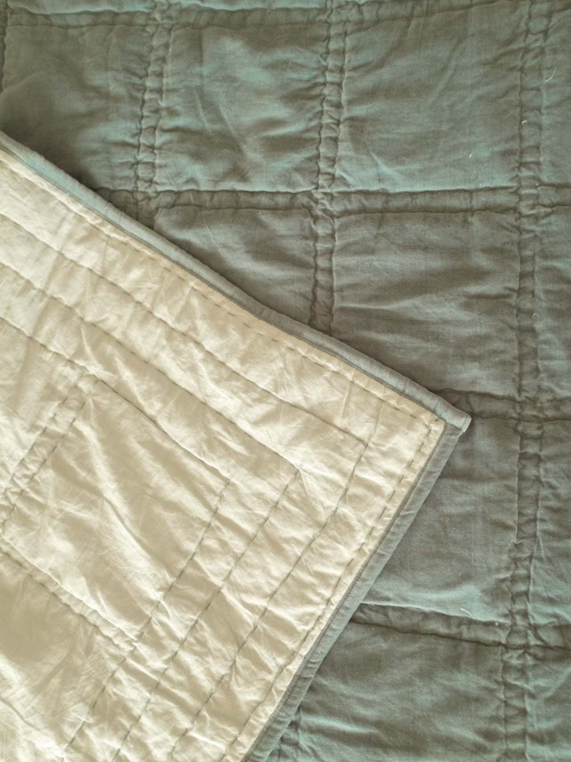 Quilt - Checker Embroidered Teal Kantha