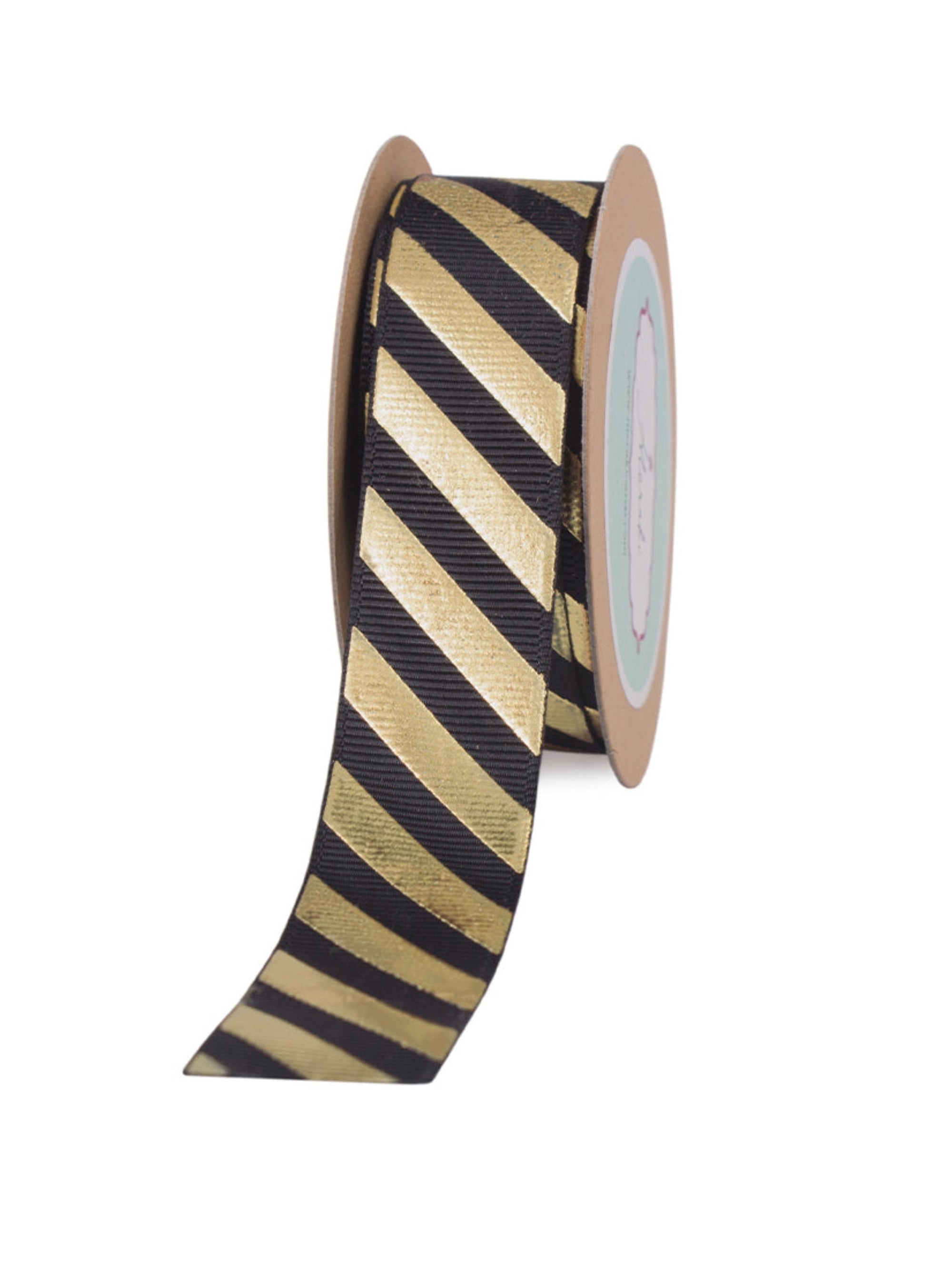 Black With Gold Diagonal Stripes Ribbon