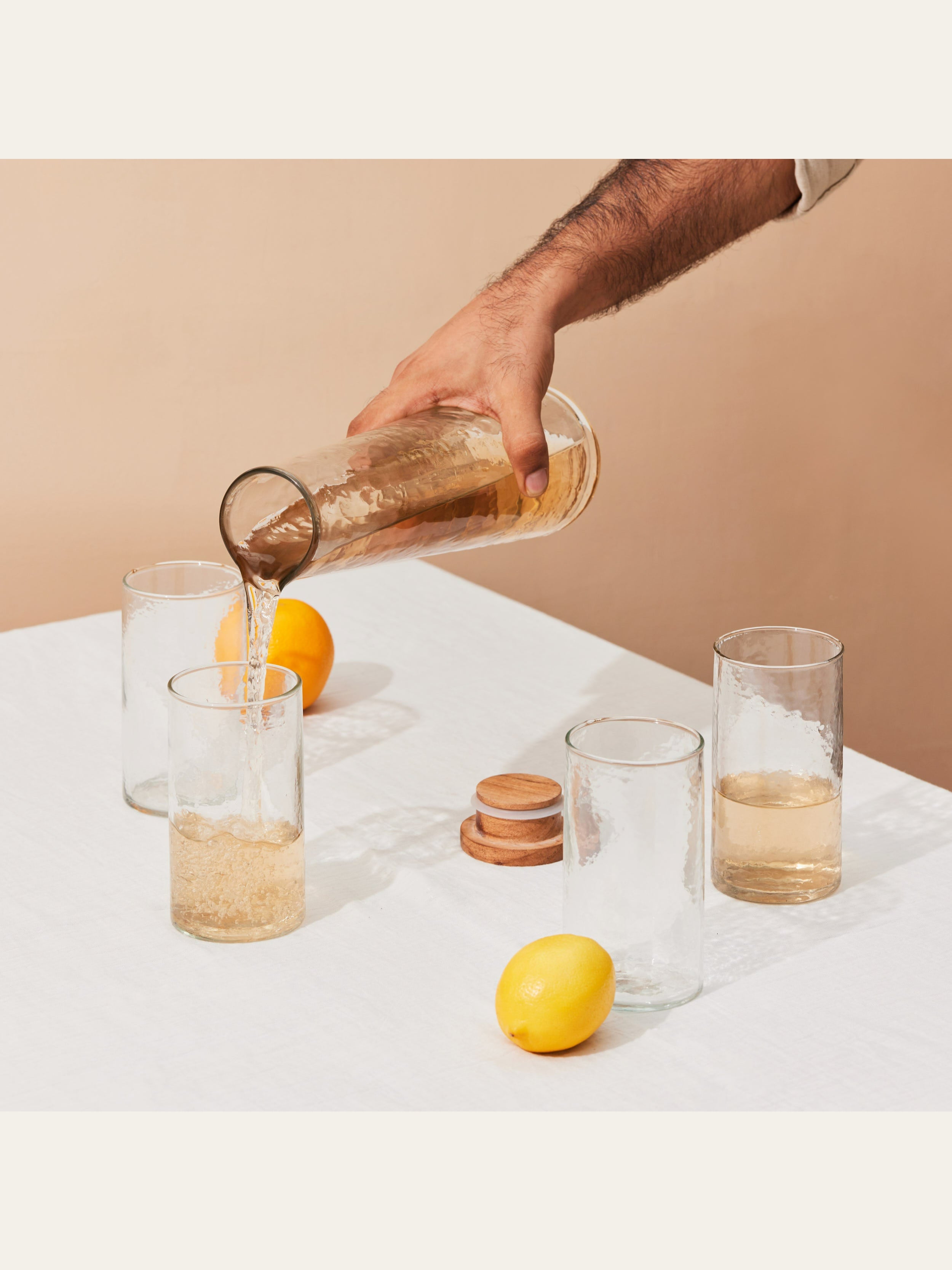 Hammered Glass Carafe with 4 Glasses