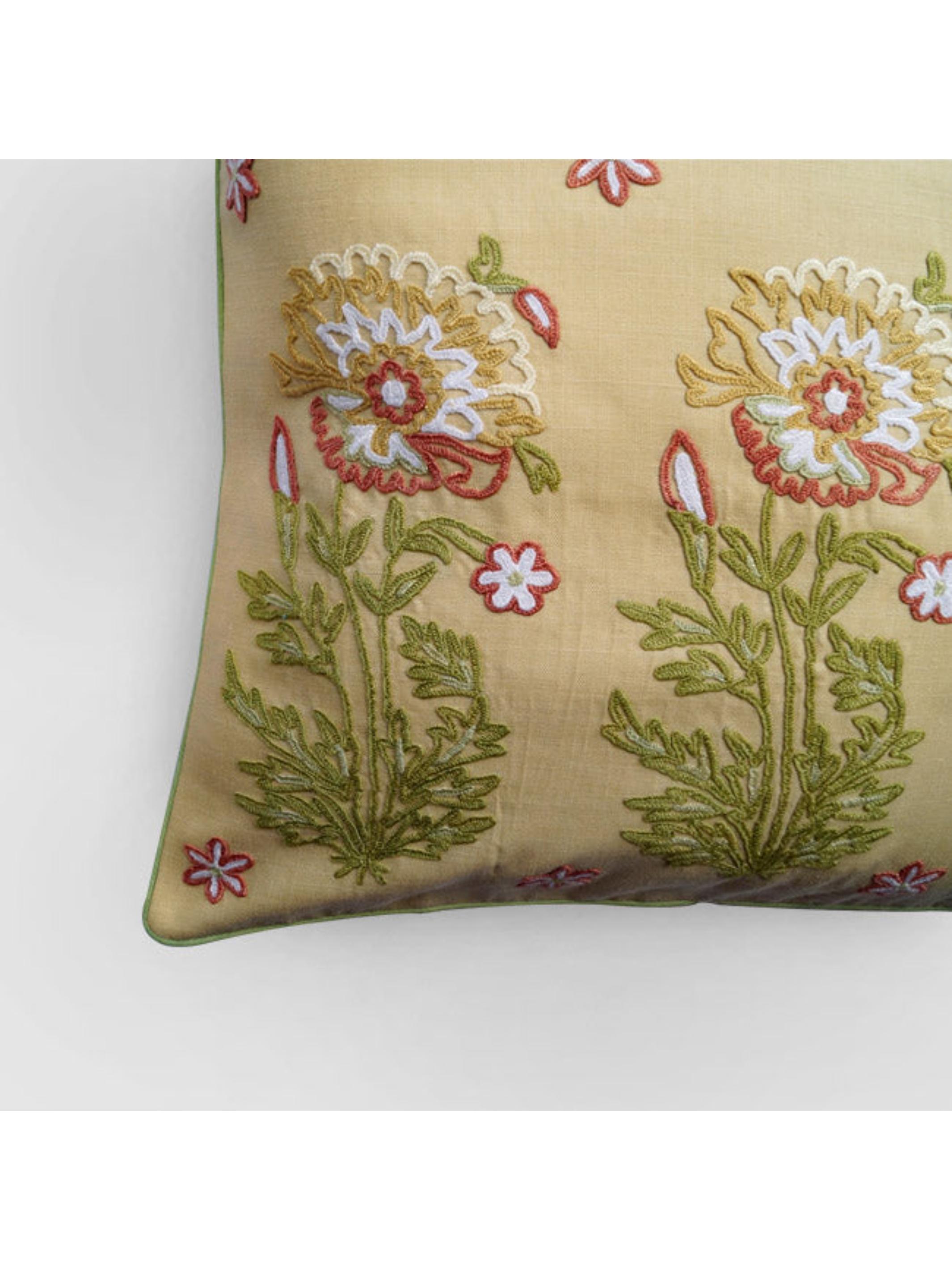 Cushion Cover - Gul Bahar Aari Embroidered Beige