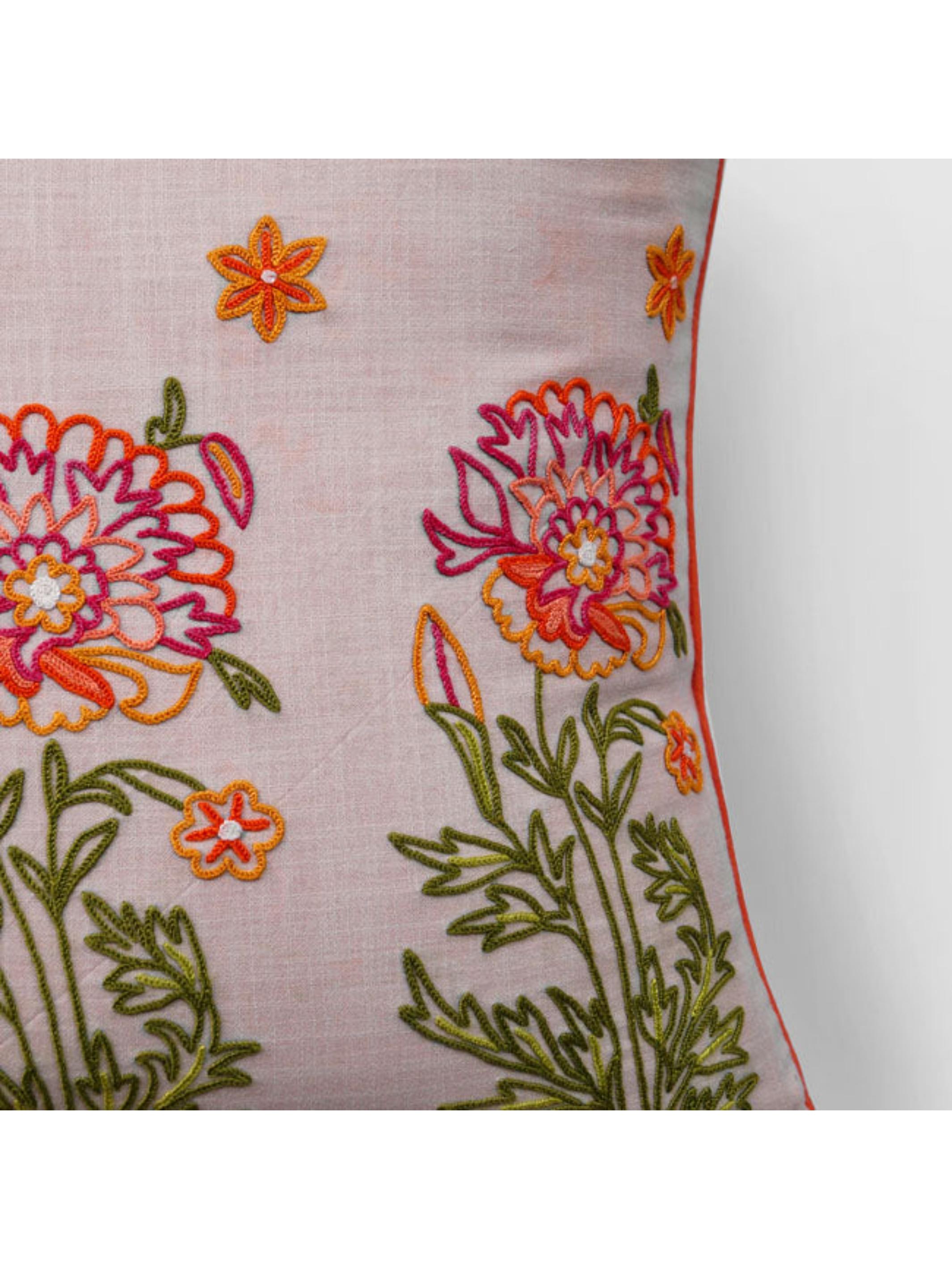 Cushion Cover - Gul Bahar Aari Embroidered Cream