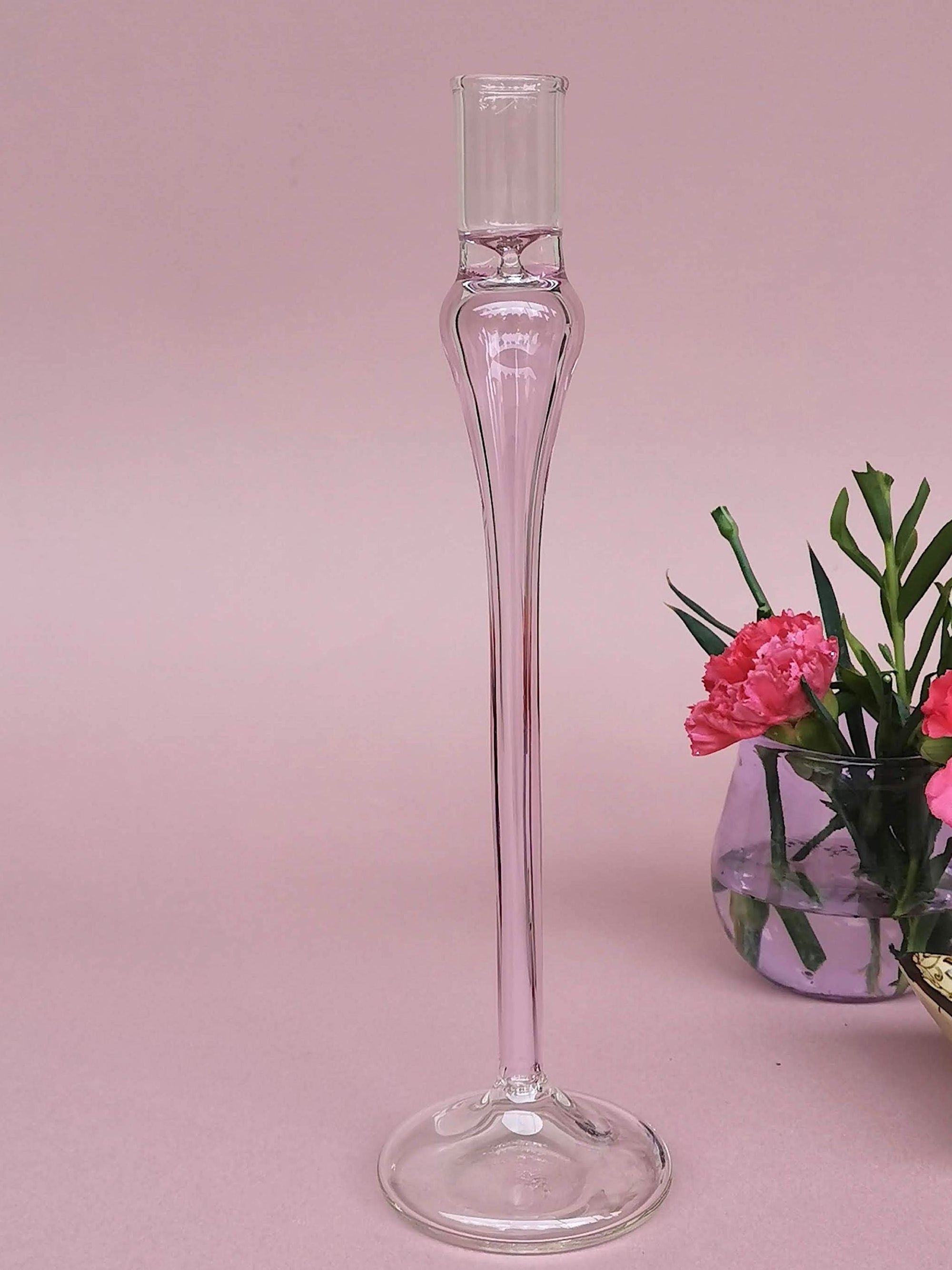 Vintage glass candle holder - Venus Pink