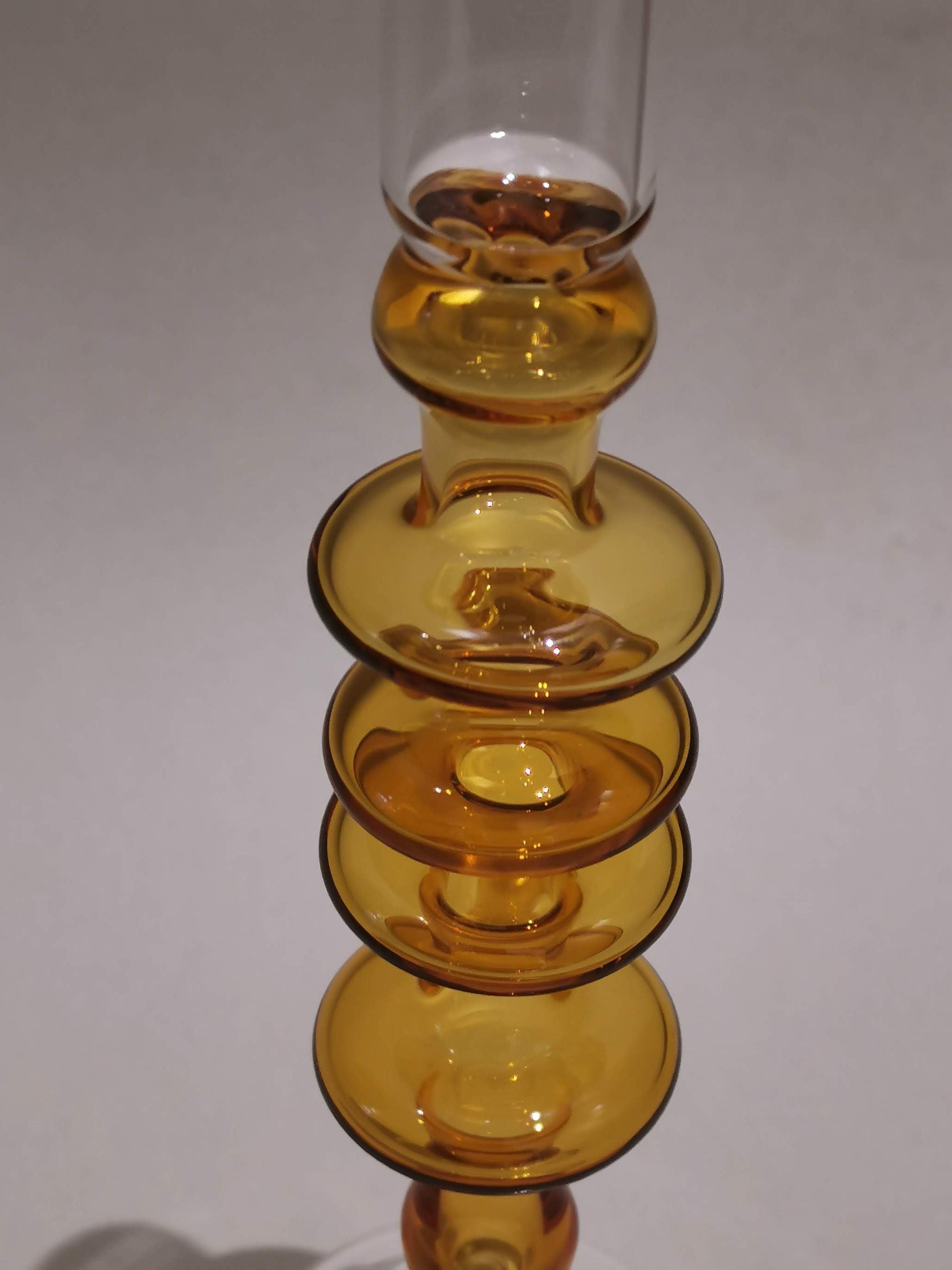 Vintage glass Taper candle holder - Murano Style Amber Dream