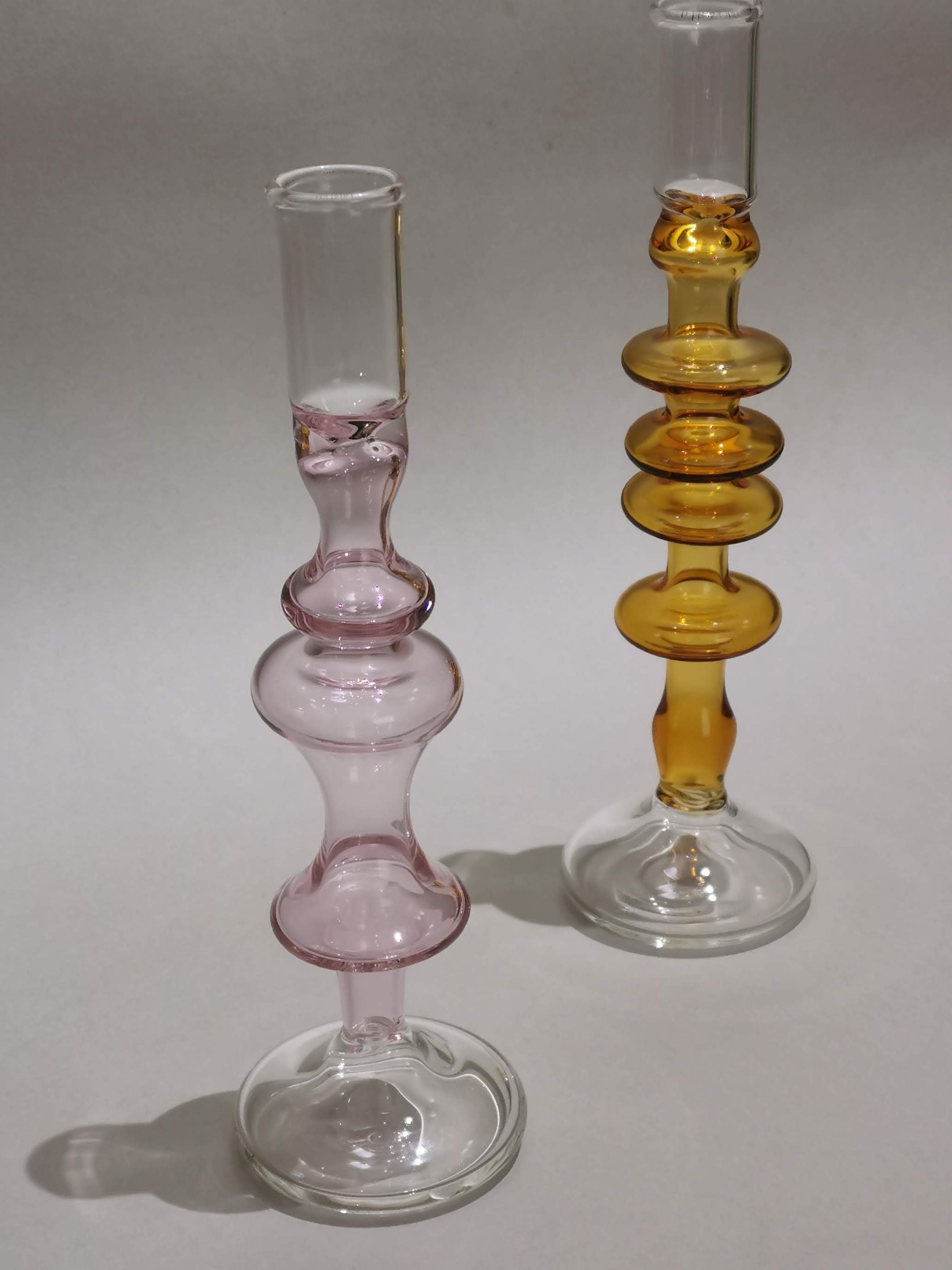 Vintage glass Taper candle holder - Murano Style Amber Dream