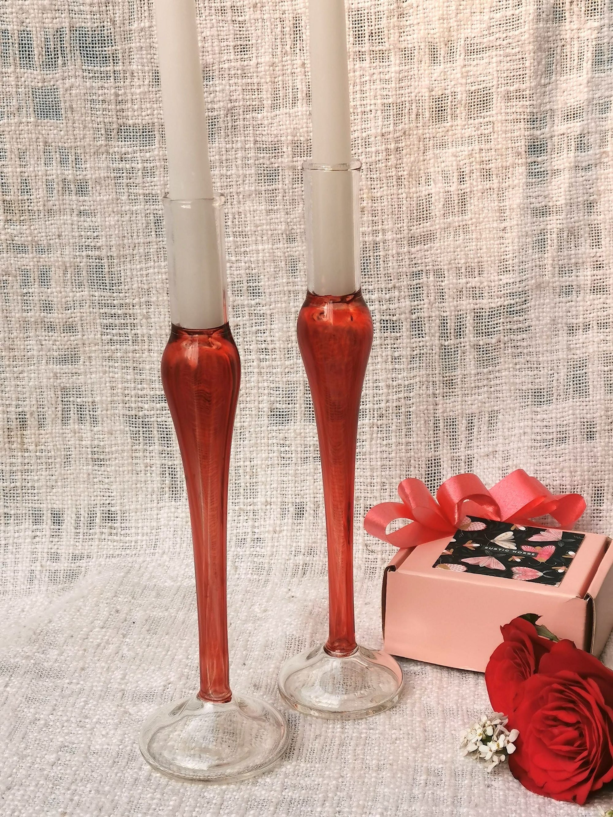 Taper Candle Holder - Fire Red - Murano Style Vintage glass