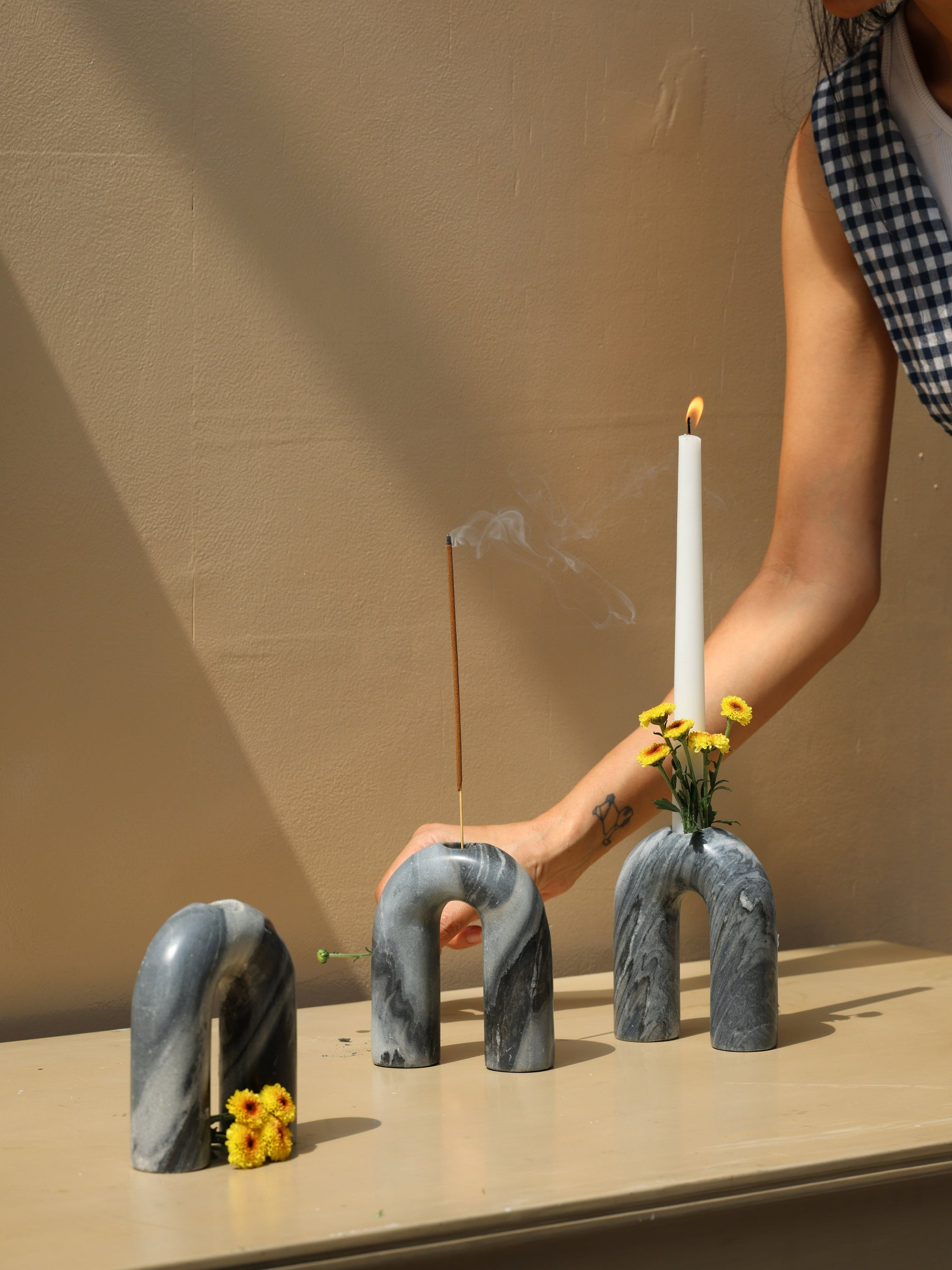 Grey Taper Candle Holder